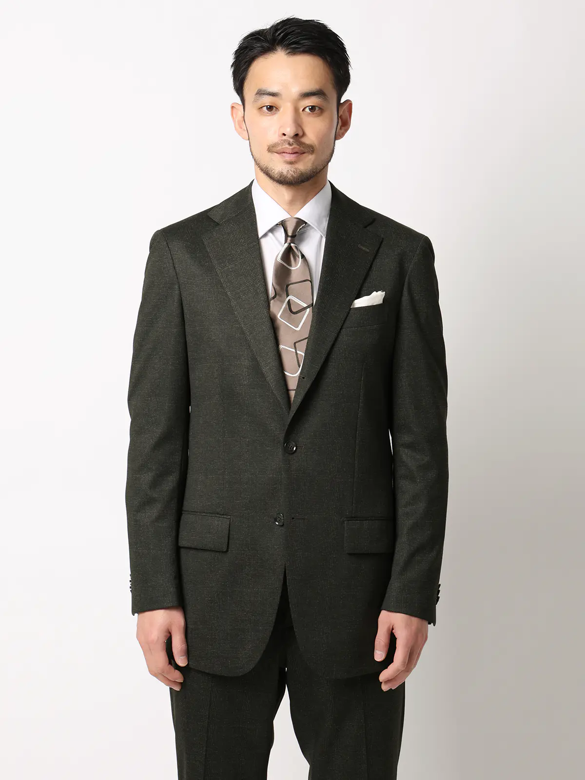 伸びるスーツ～Jersey～／ウォッシャブル／ストレッチ／3つボタン／グレンチェック／TR27 ブラウン 体型（DROP):スリム　8DROP(YA体),身長:165cm