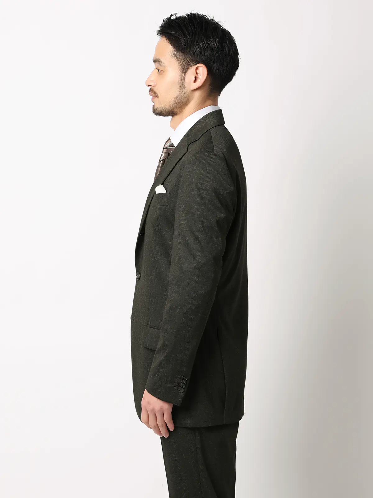 伸びるスーツ～Jersey～／ウォッシャブル／ストレッチ／3つボタン／グレンチェック／TR27 ブラウン 体型（DROP):スリム　8DROP(YA体),身長:165cm