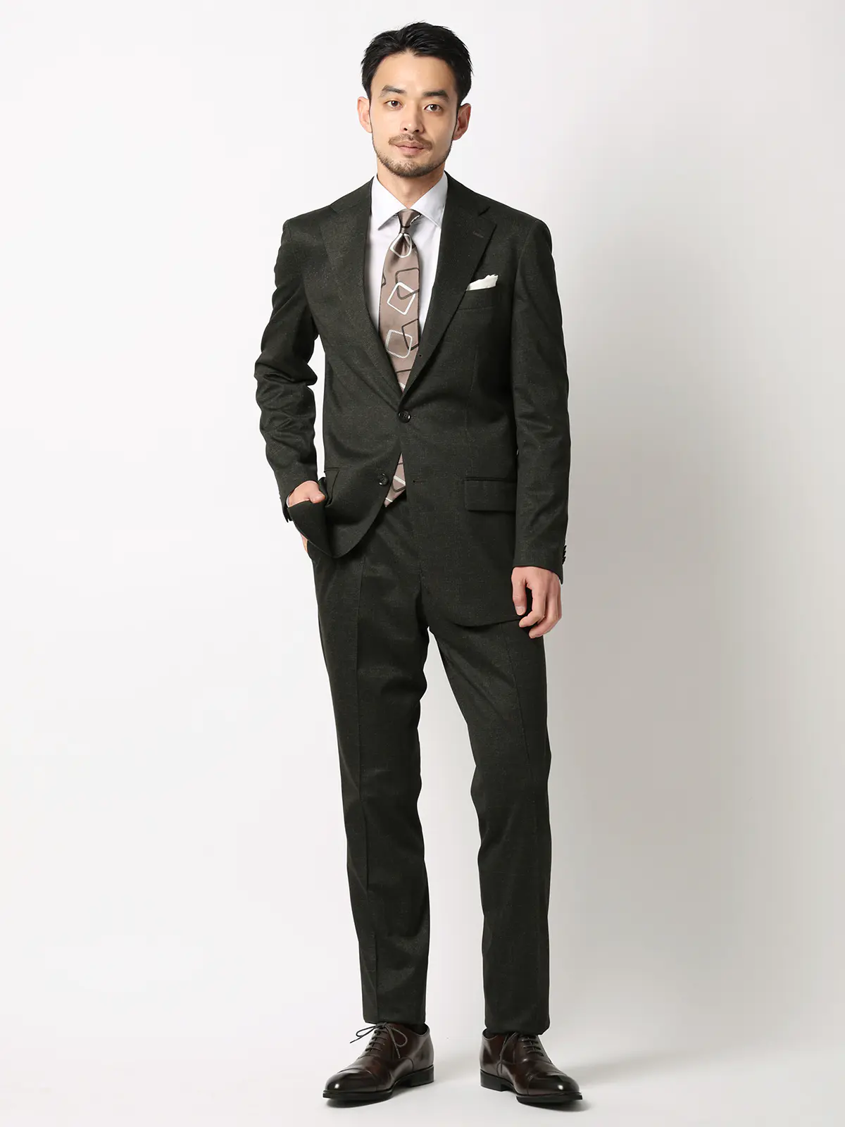 伸びるスーツ～Jersey～／ウォッシャブル／ストレッチ／3つボタン／グレンチェック／TR27 ブラウン 体型（DROP):スリム　8DROP(YA体),身長:165cm