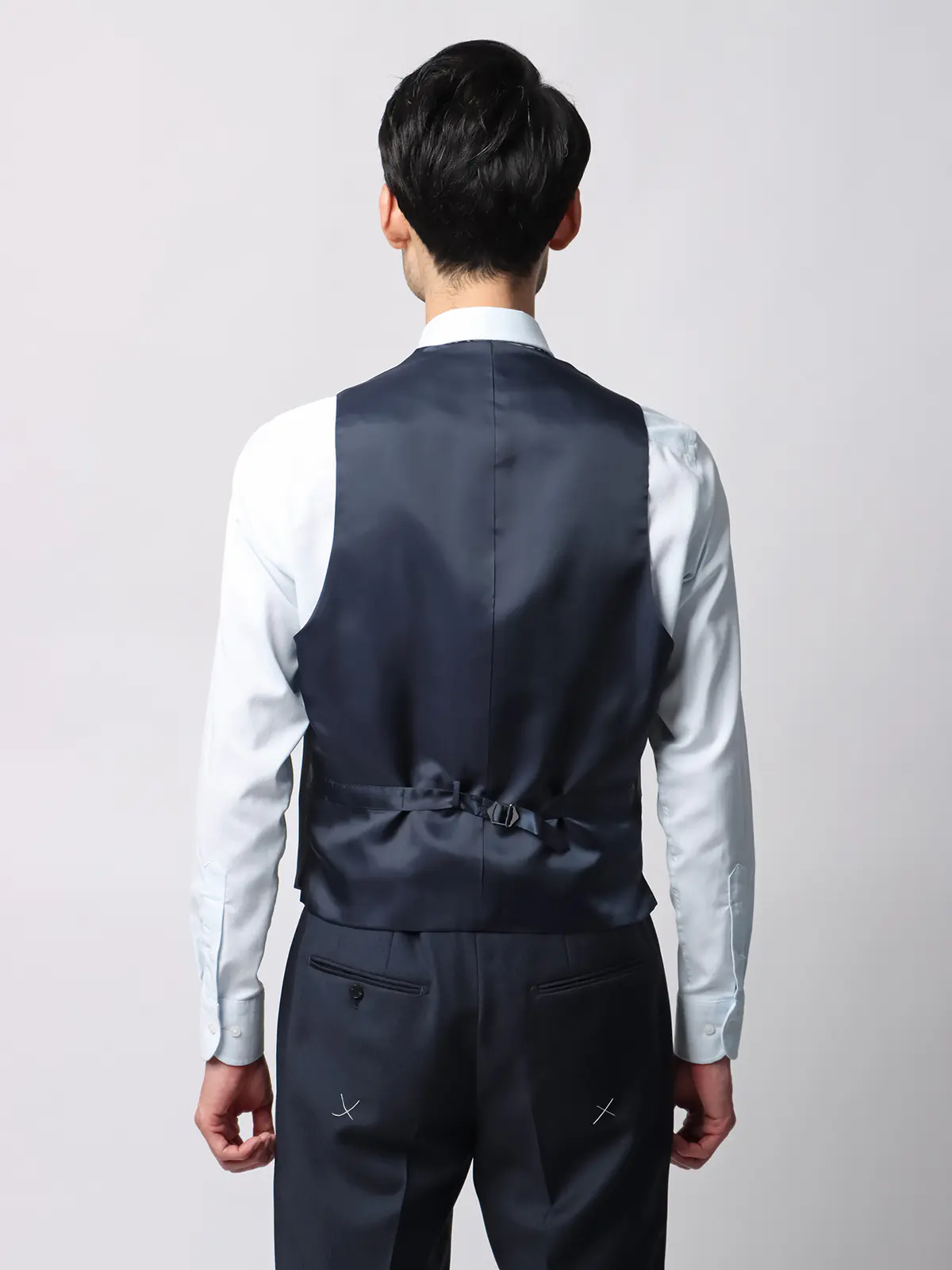 スーツ／スリーピース／3つボタン／尾州／無地／TR27 ブルー 体型（DROP):スリム　8DROP(YA体),身長:160cm