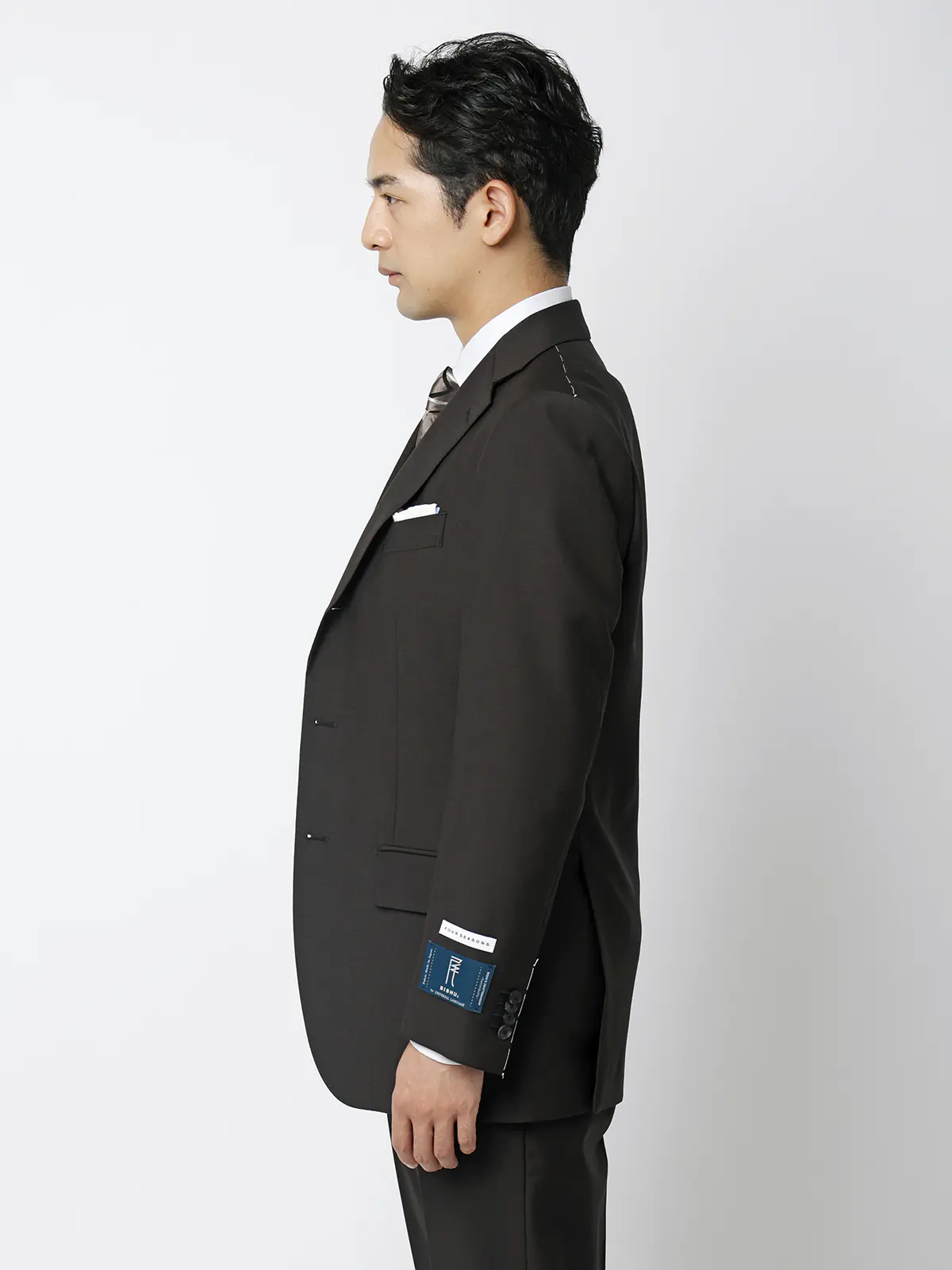 スーツ/スリーピース/3つボタン/尾州/無地/TR27 ブラウン 体型(DROP):スリム 8DROP(YA体),身長:160cm