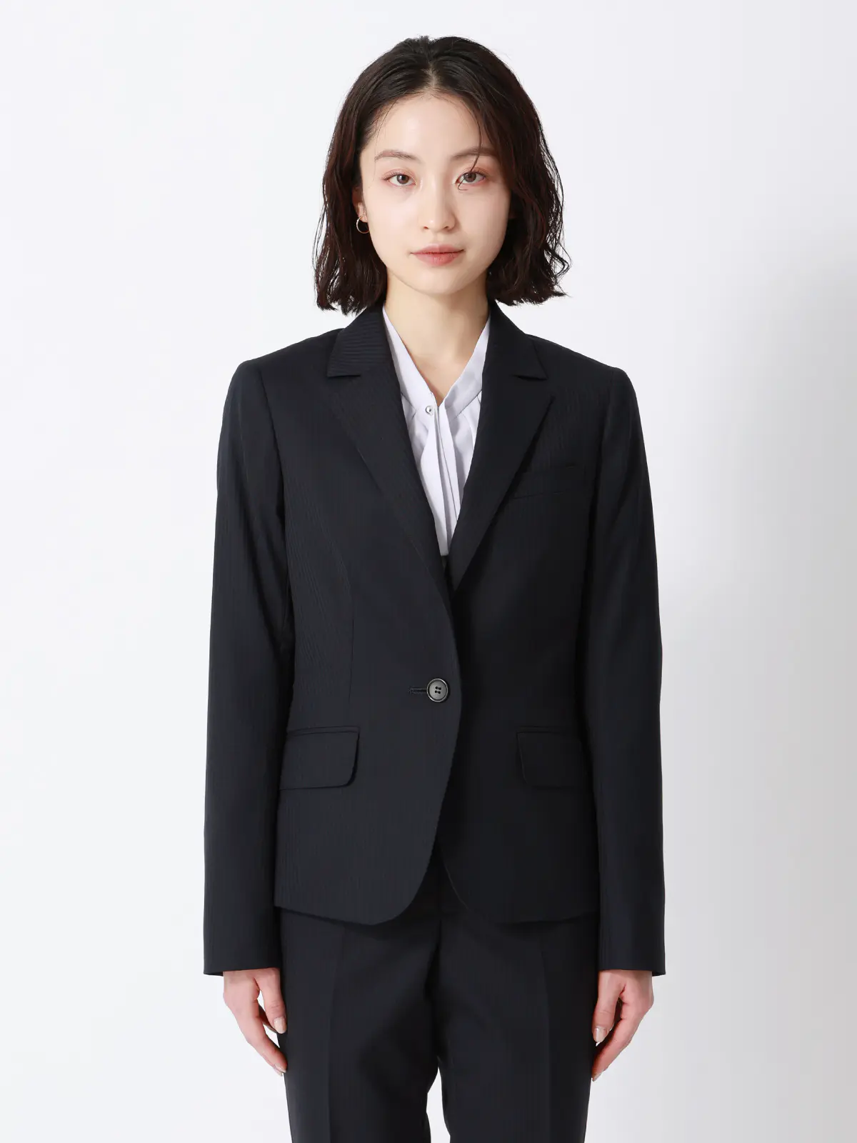 ジャケット／ウォッシャブル／ストレッチ／ウールブレンド／シャドーストライプ ネイビー 34(5号）