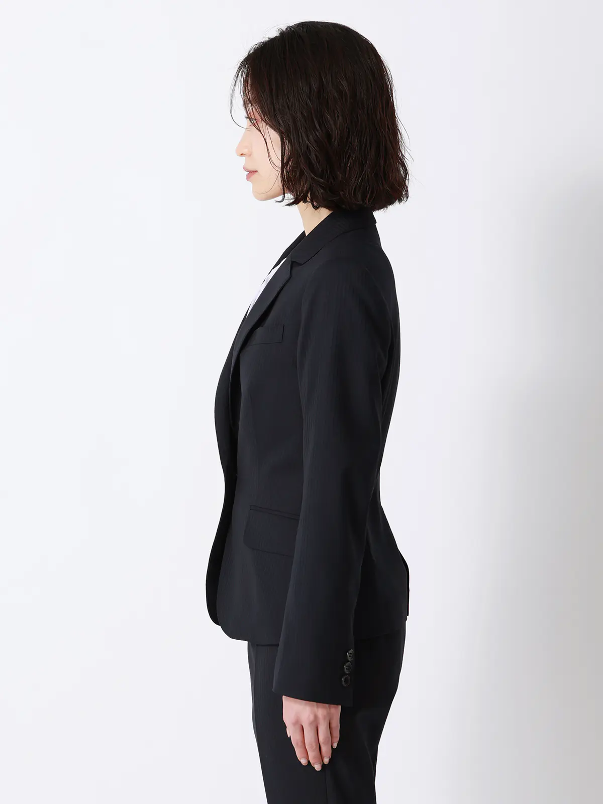 ジャケット／ウォッシャブル／ストレッチ／ウールブレンド／シャドーストライプ ネイビー 34(5号）