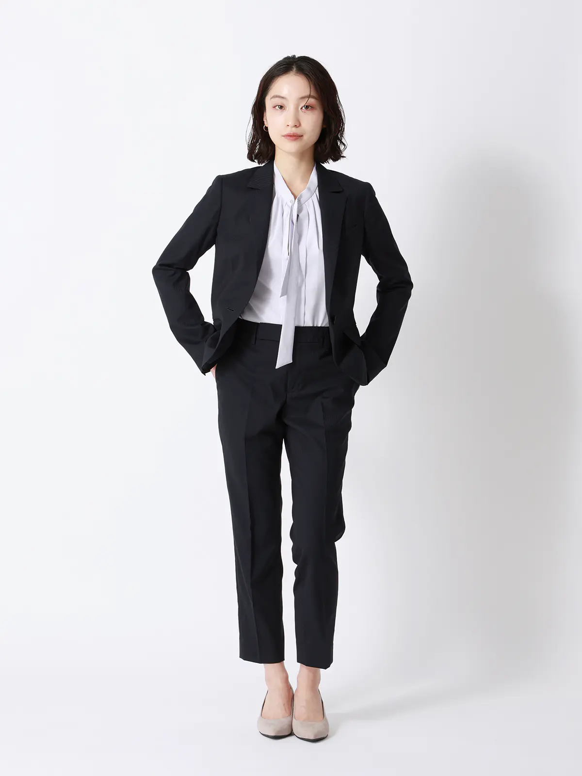 ジャケット／ウォッシャブル／ストレッチ／ウールブレンド／シャドーストライプ ネイビー 34(5号）