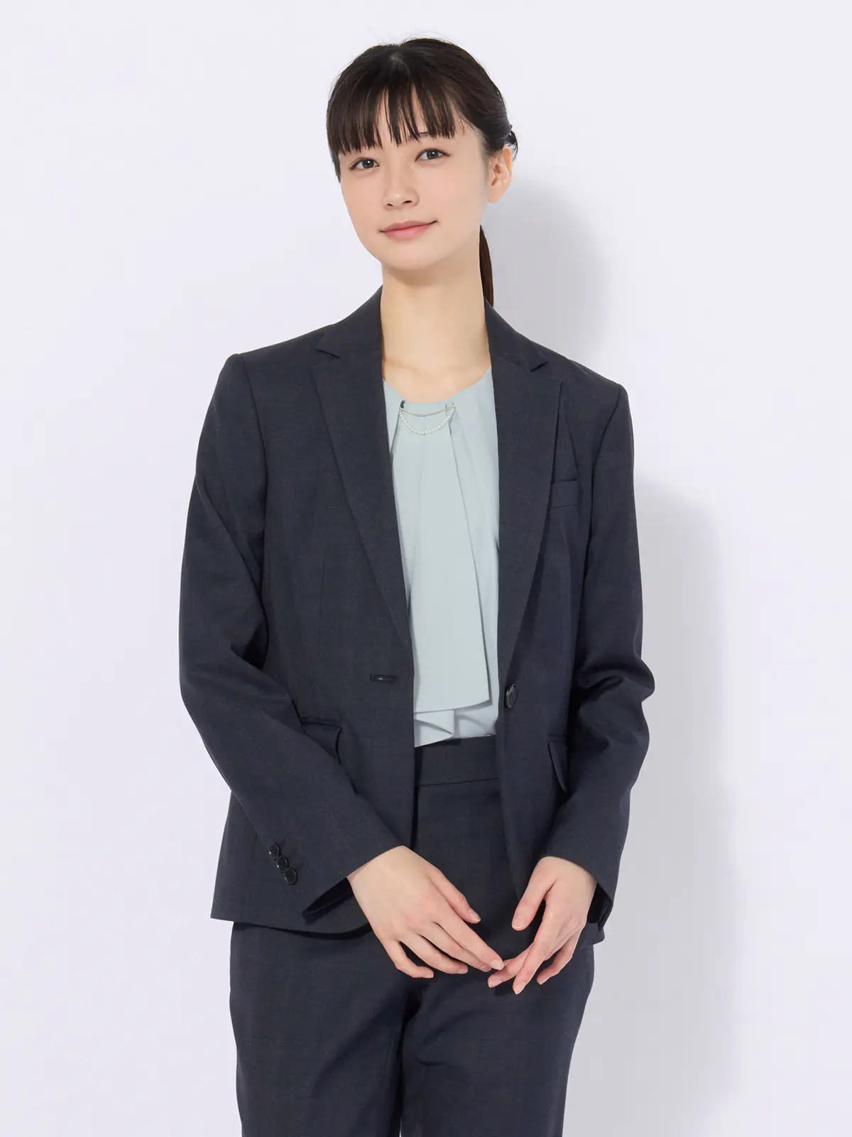 ジャケット/ウォッシャブル/ストレッチ/WOOLISH/グレンチェック ネイビー 34(5号)