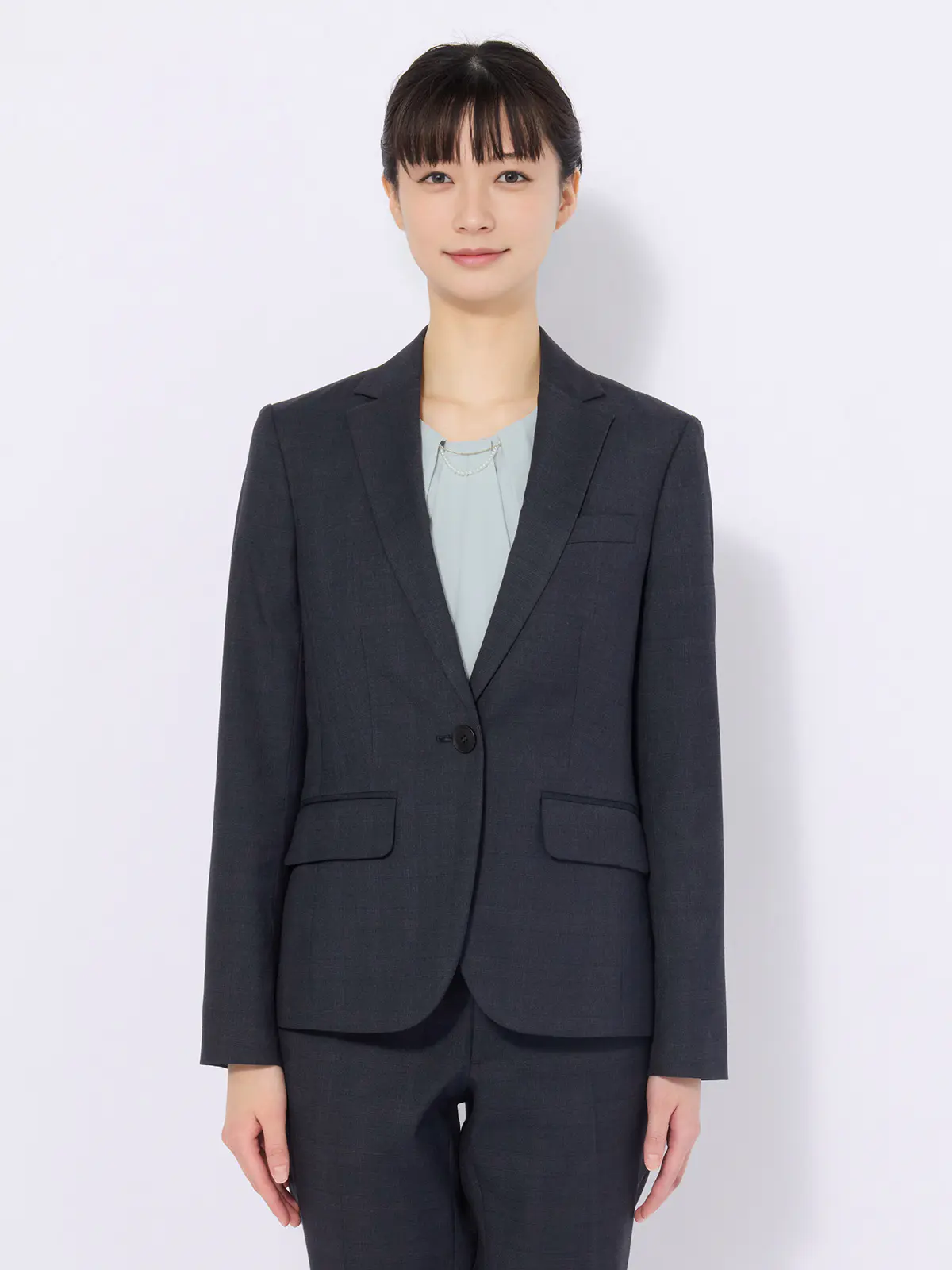 ジャケット/ウォッシャブル/ストレッチ/WOOLISH/グレンチェック ネイビー 34(5号)