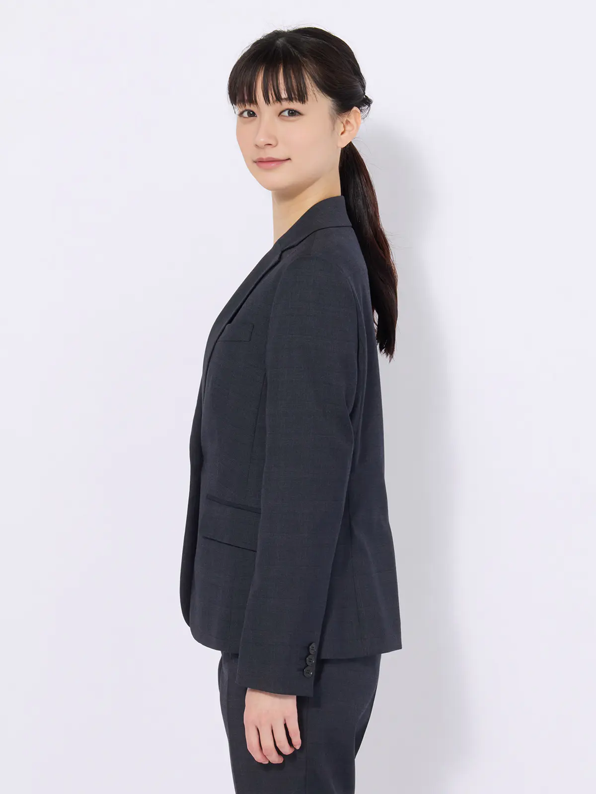 ジャケット/ウォッシャブル/ストレッチ/WOOLISH/グレンチェック ネイビー 34(5号)