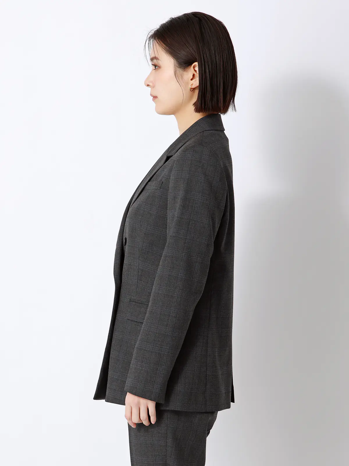 ダブルブレストジャケット／ウォッシャブル／ストレッチ／WOOLISH／グレンチェック グレー 40(11号）