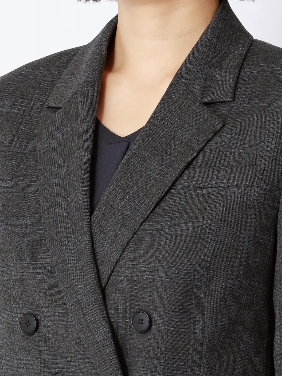 ダブルブレストジャケット／ウォッシャブル／ストレッチ／WOOLISH／グレンチェック グレー 40(11号）