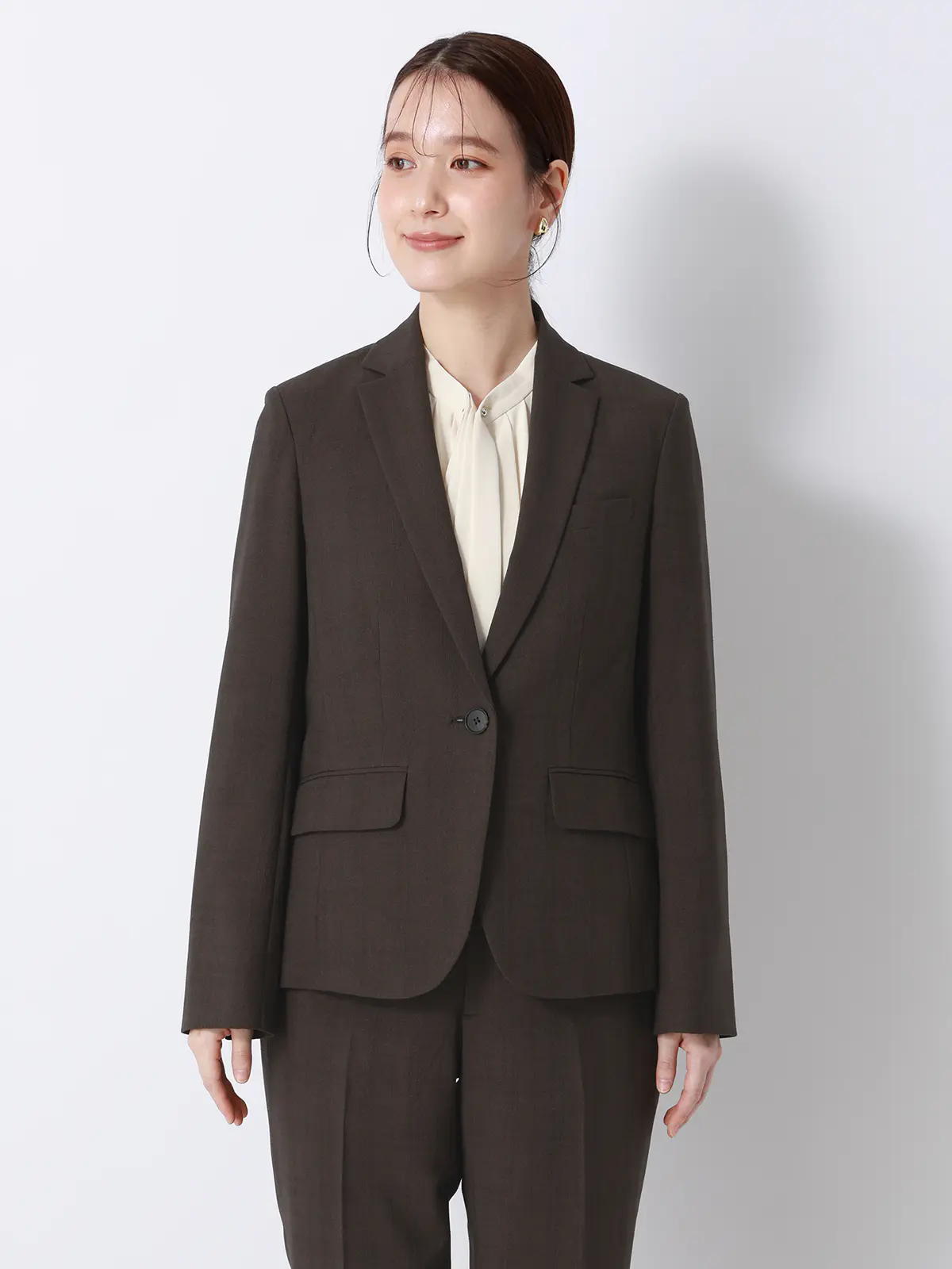 ジャケット/ウォッシャブル/ストレッチ/ポリエステル/シャドーチェック ブラウン 36(7号)