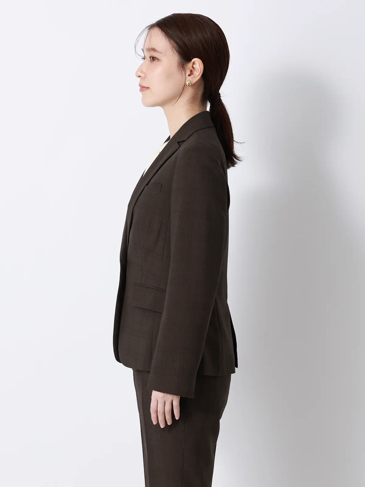 ジャケット/ウォッシャブル/ストレッチ/ポリエステル/シャドーチェック ブラウン 36(7号)