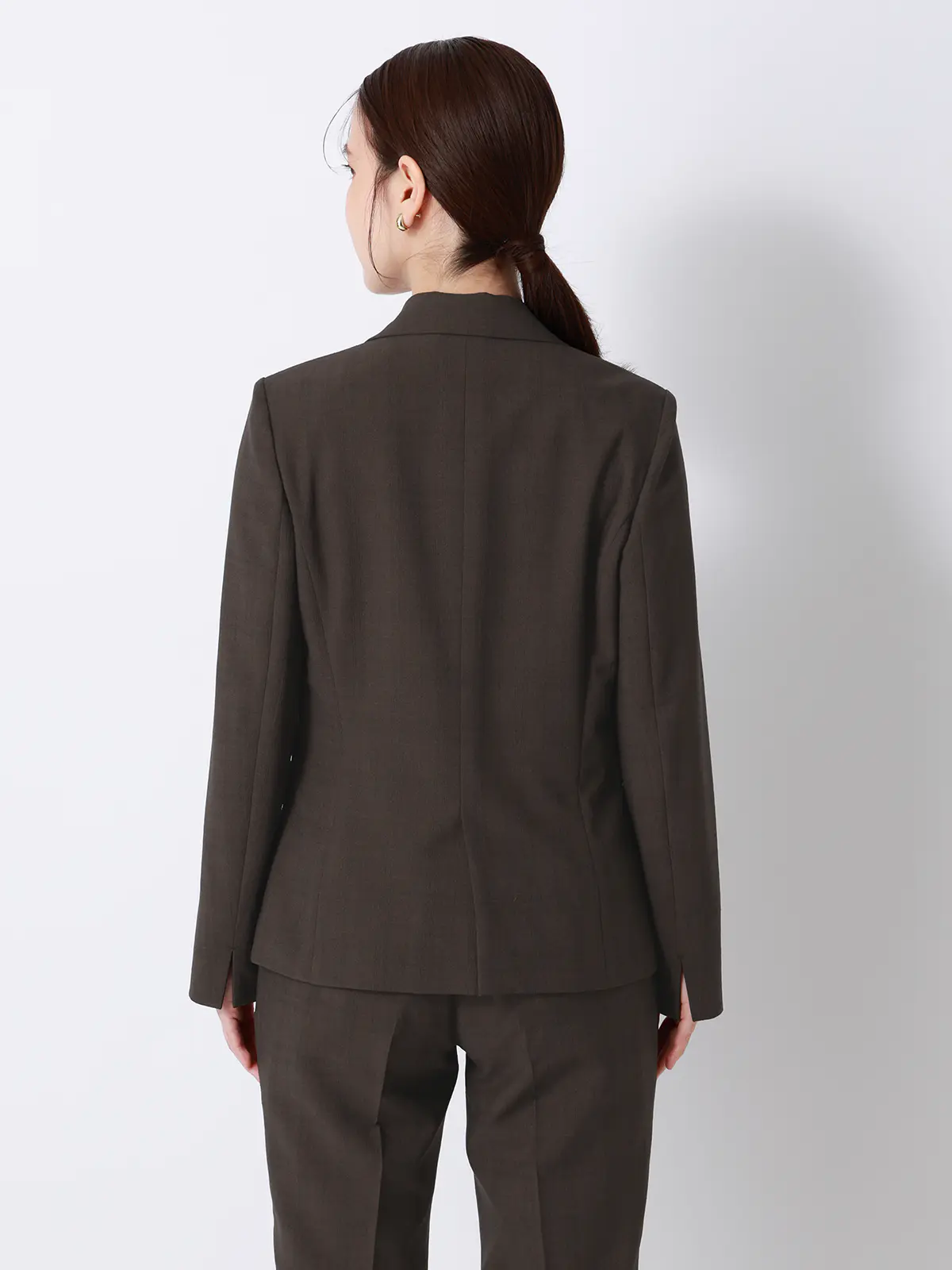 ジャケット/ウォッシャブル/ストレッチ/ポリエステル/シャドーチェック ブラウン 36(7号)