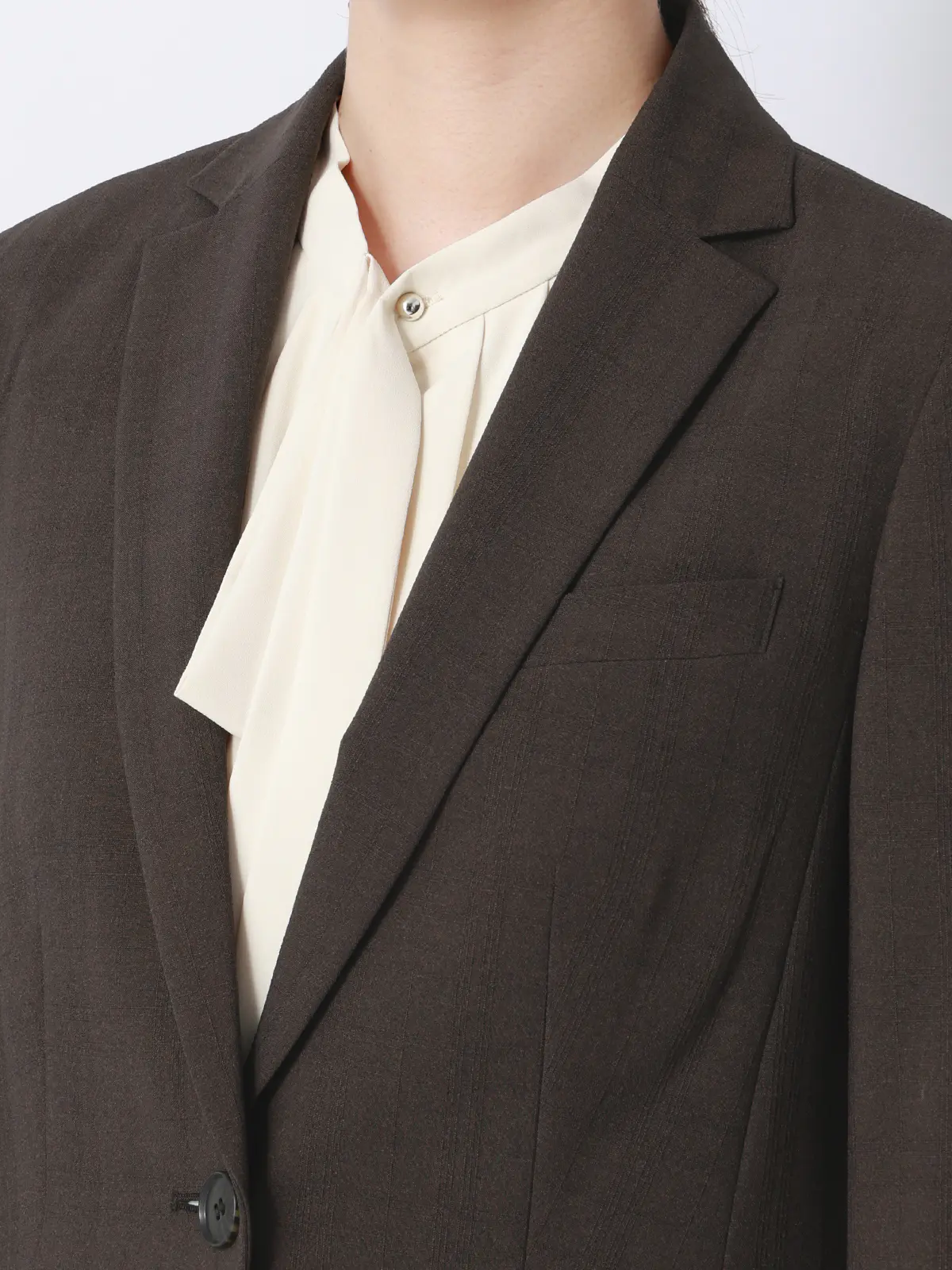 ジャケット/ウォッシャブル/ストレッチ/ポリエステル/シャドーチェック ブラウン 36(7号)