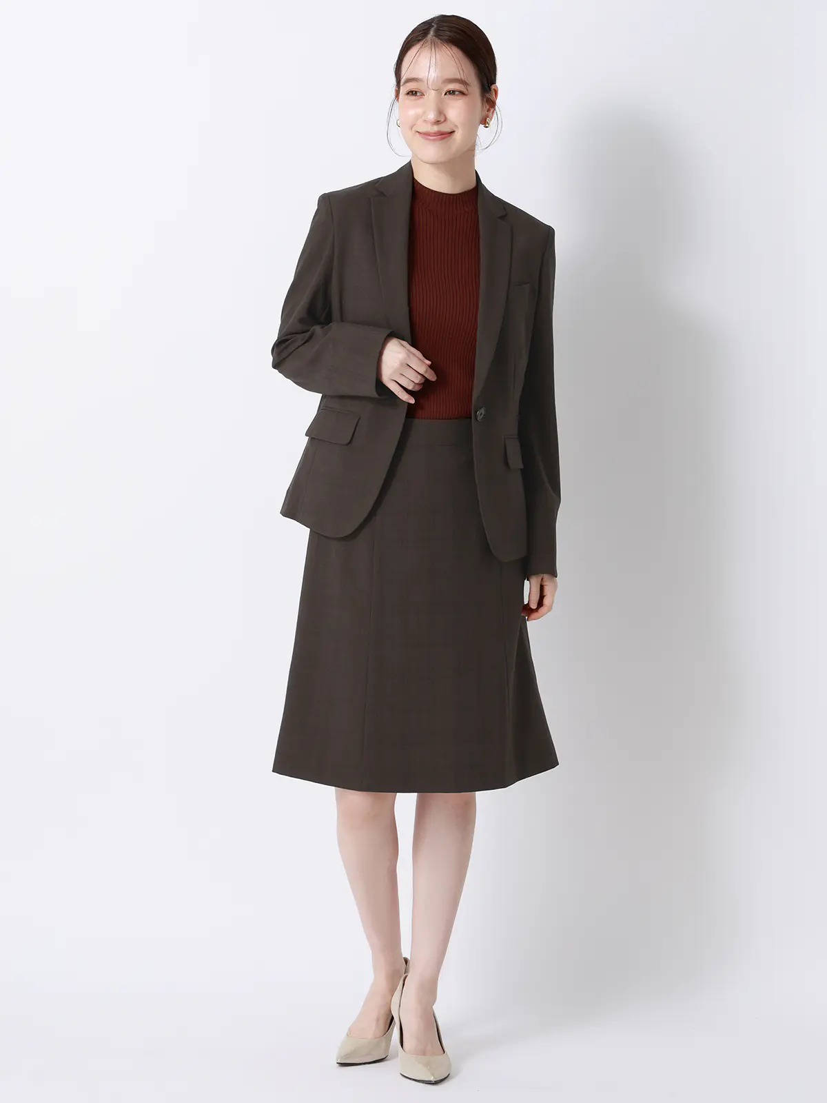 ジャケット/ウォッシャブル/ストレッチ/ポリエステル/シャドーチェック ブラウン 36(7号)