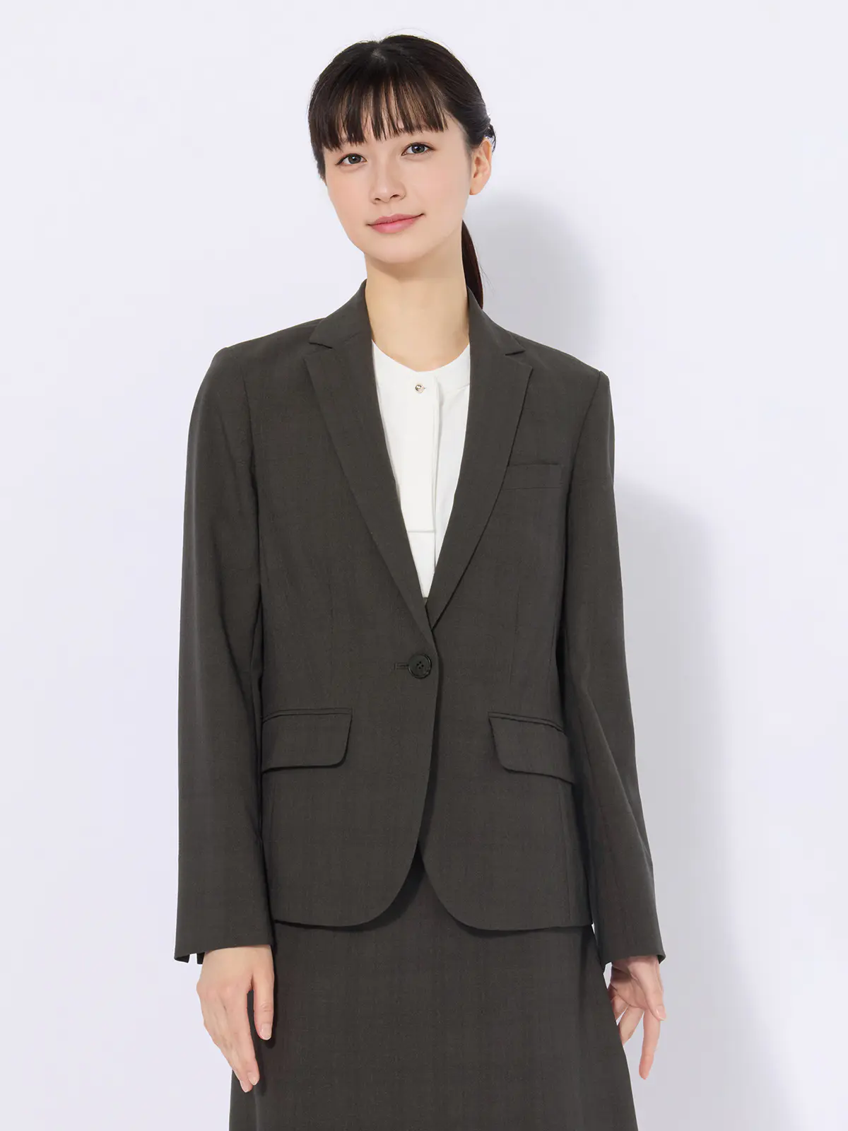 ジャケット／ウォッシャブル／ストレッチ／ポリエステル／シャドーチェック グレー 36(7号）