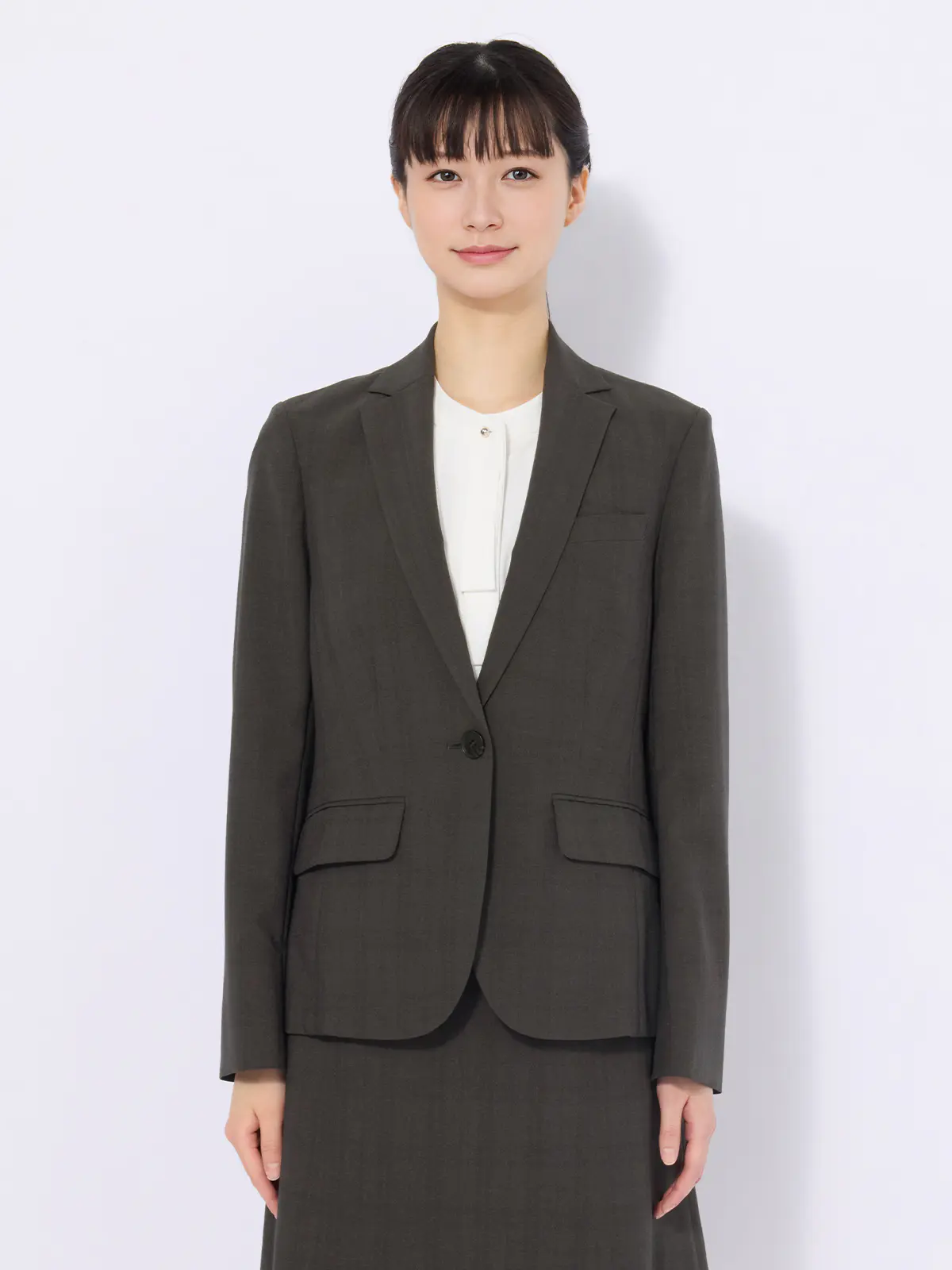 ジャケット／ウォッシャブル／ストレッチ／ポリエステル／シャドーチェック グレー 36(7号）