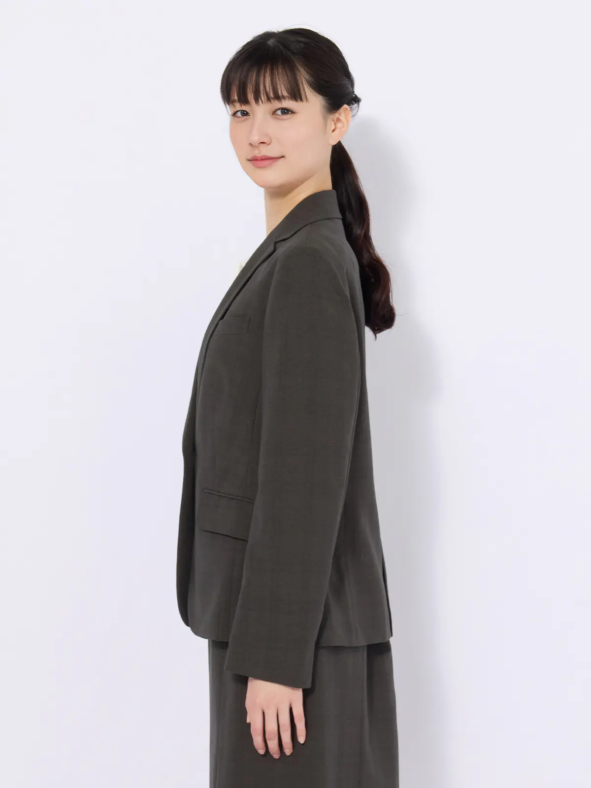 ジャケット／ウォッシャブル／ストレッチ／ポリエステル／シャドーチェック グレー 36(7号）