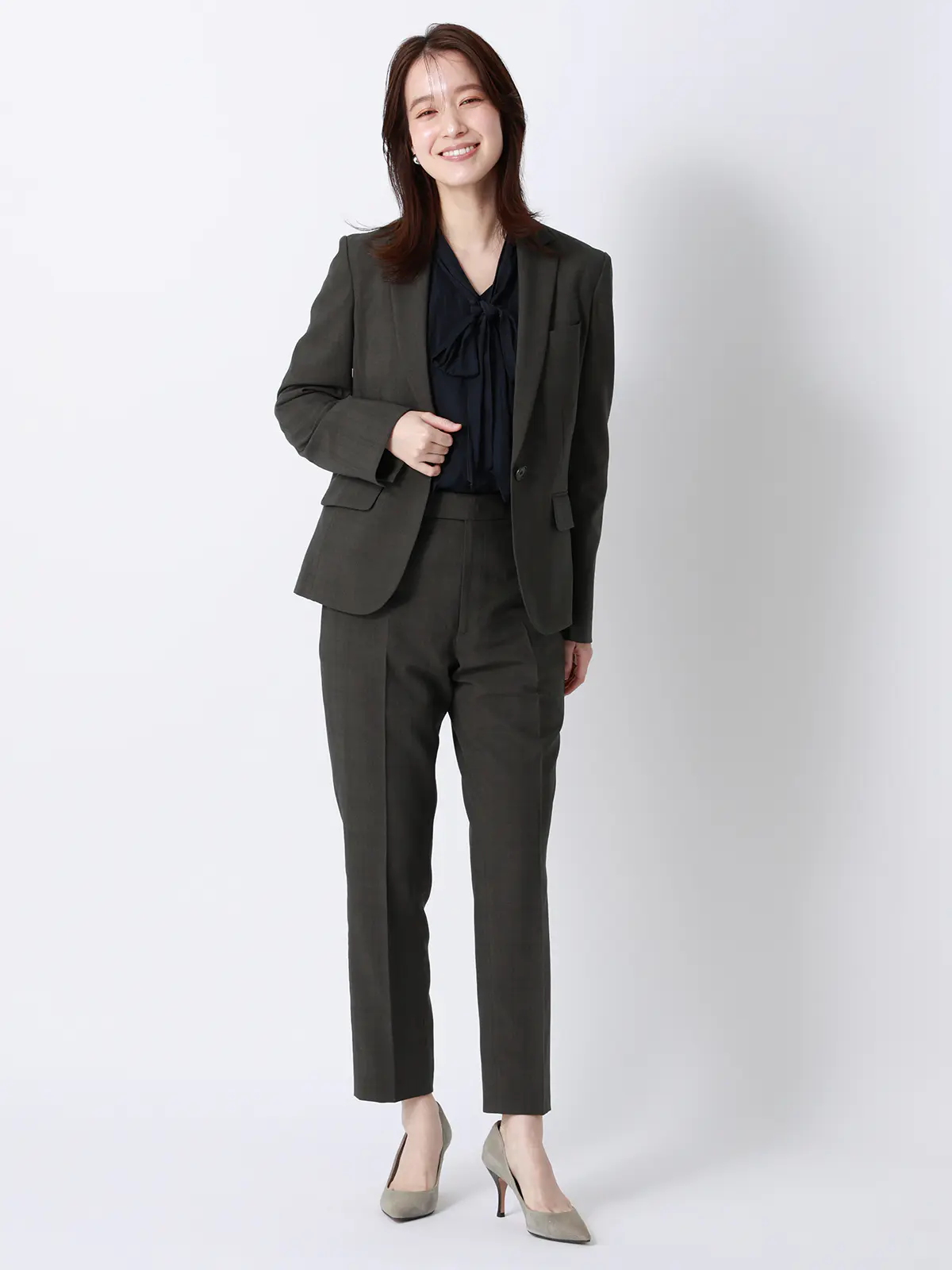 ジャケット／ウォッシャブル／ストレッチ／ポリエステル／シャドーチェック グレー 36(7号）