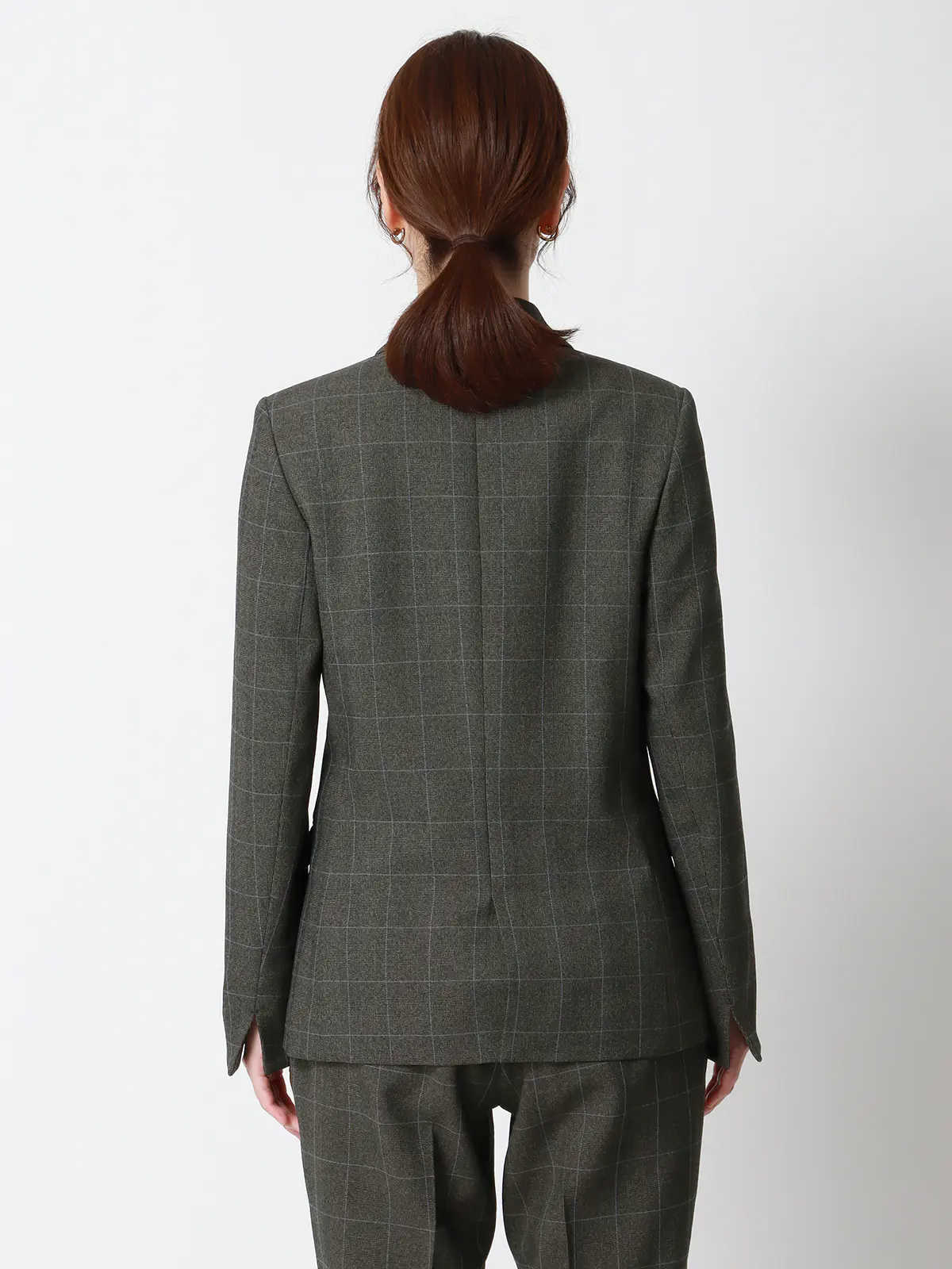 ダブルブレストジャケット/ウォッシャブル/ストレッチ/ウールライクポリエステル/グレンチェック グレー 38(9号)