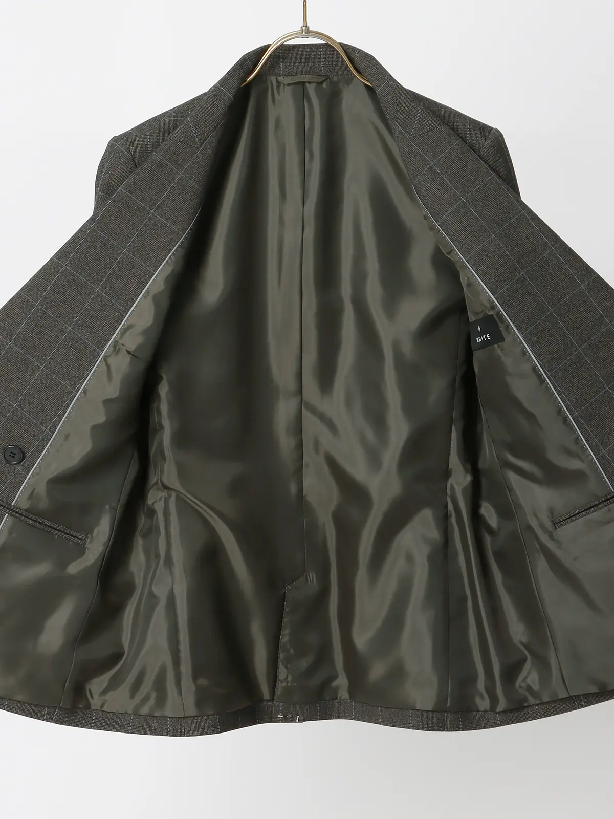 ダブルブレストジャケット/ウォッシャブル/ストレッチ/ウールライクポリエステル/グレンチェック グレー 38(9号)