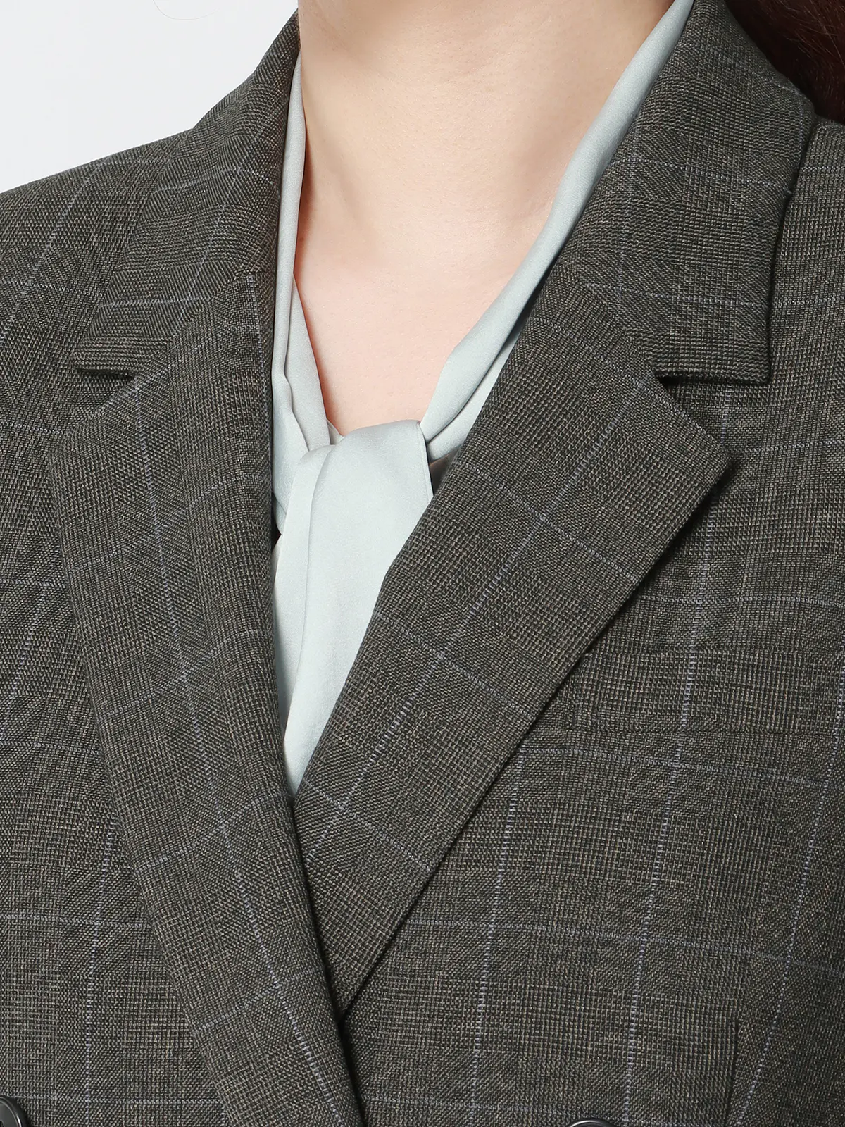 ダブルブレストジャケット/ウォッシャブル/ストレッチ/ウールライクポリエステル/グレンチェック グレー 38(9号)