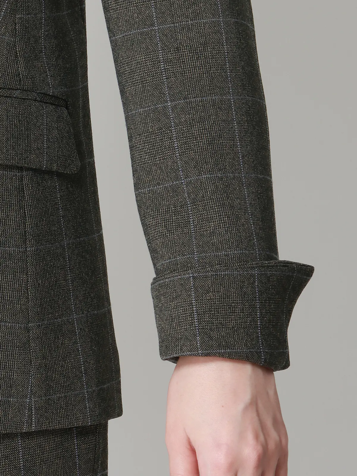 ダブルブレストジャケット/ウォッシャブル/ストレッチ/ウールライクポリエステル/グレンチェック グレー 38(9号)