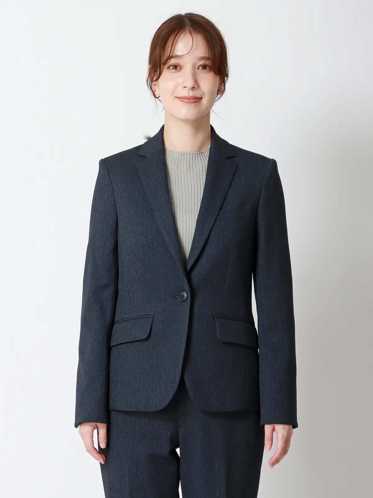 ジャケット/ウォッシャブル/ストレッチ/防シワ/ウールライクポリエステル/ヘリンボーン ネイビー 36(7号)