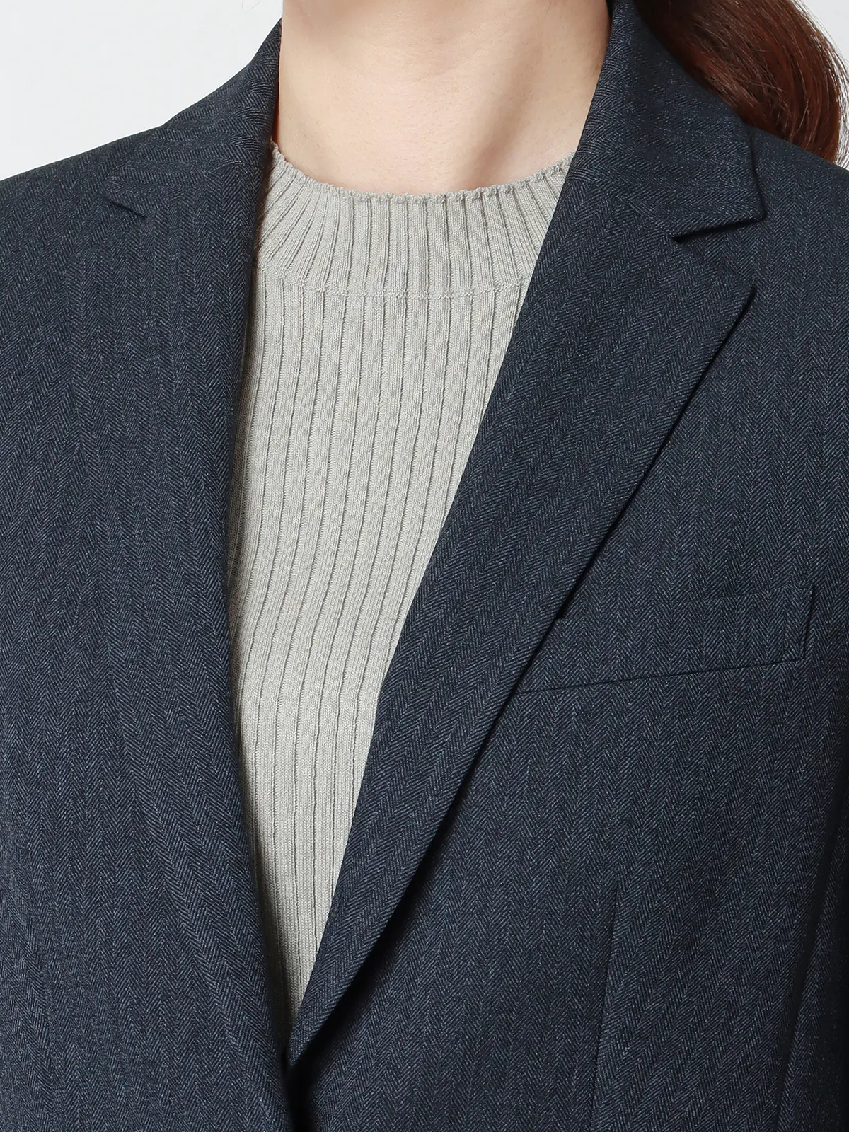 ジャケット/ウォッシャブル/ストレッチ/防シワ/ウールライクポリエステル/ヘリンボーン ネイビー 36(7号)