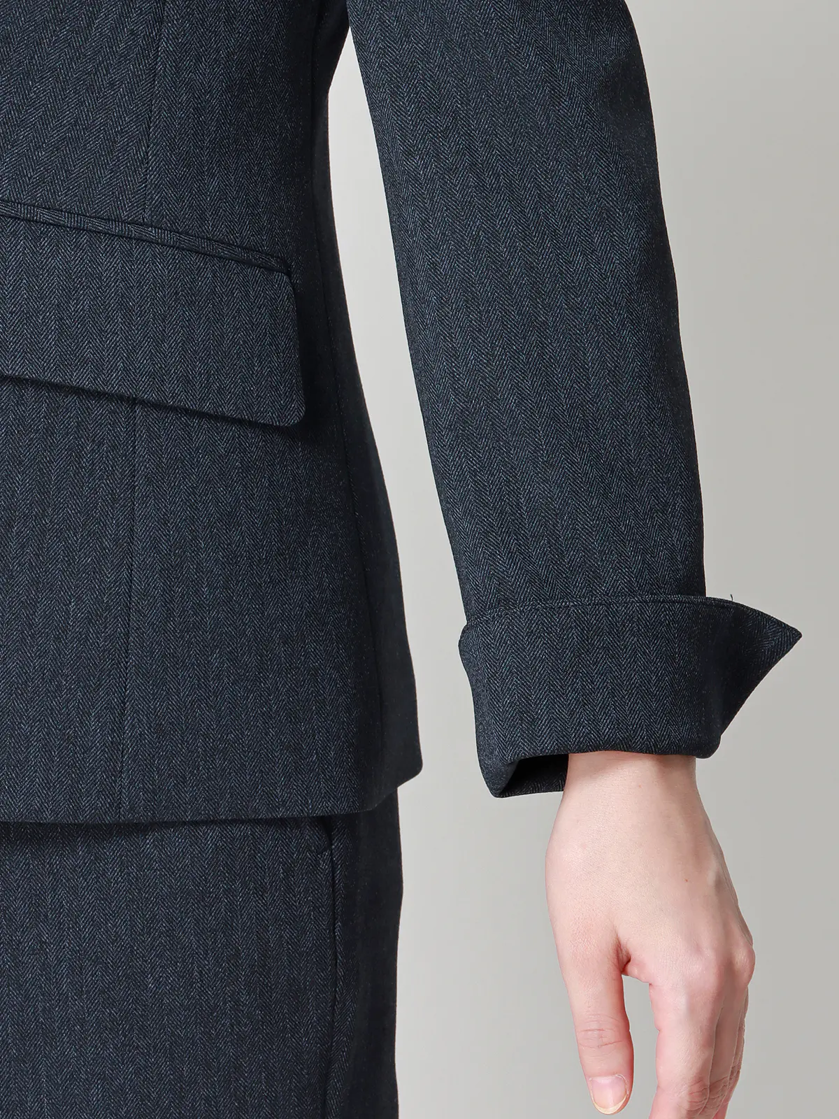 ジャケット/ウォッシャブル/ストレッチ/防シワ/ウールライクポリエステル/ヘリンボーン ネイビー 36(7号)