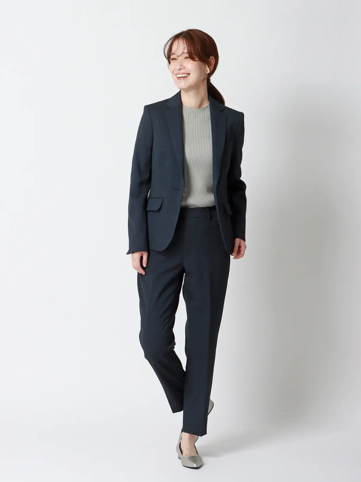 ジャケット/ウォッシャブル/ストレッチ/防シワ/ウールライクポリエステル/ヘリンボーン ネイビー 36(7号)