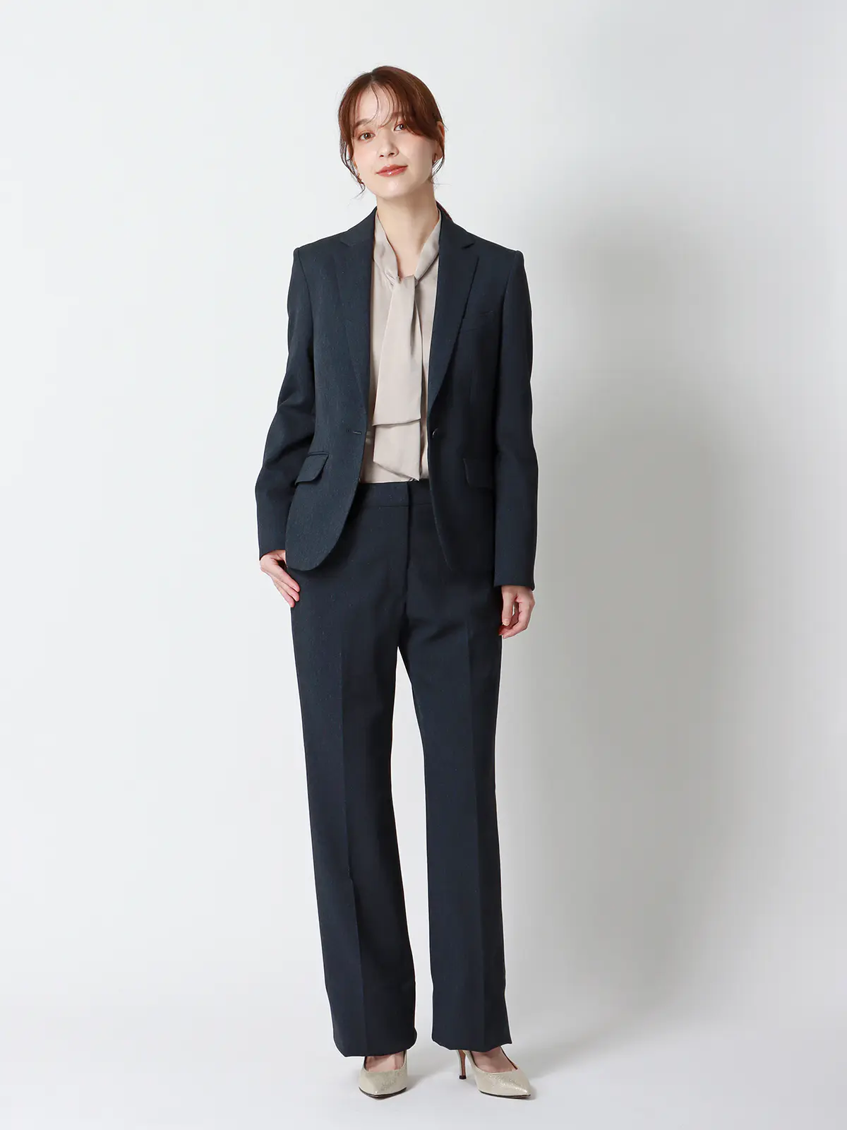 ジャケット/ウォッシャブル/ストレッチ/防シワ/ウールライクポリエステル/ヘリンボーン ネイビー 36(7号)