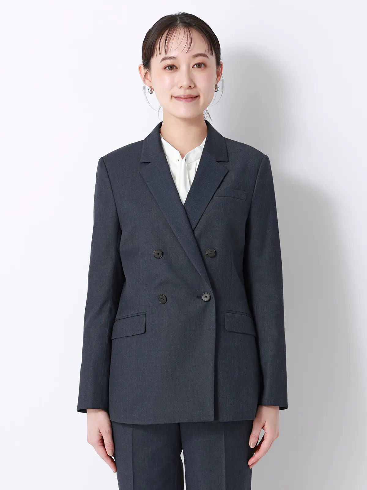 ダブルブレストジャケット／Carreman／ウォッシャブル／接触冷感／デニムライクストレッチ／無地 ネイビー 36(7号）