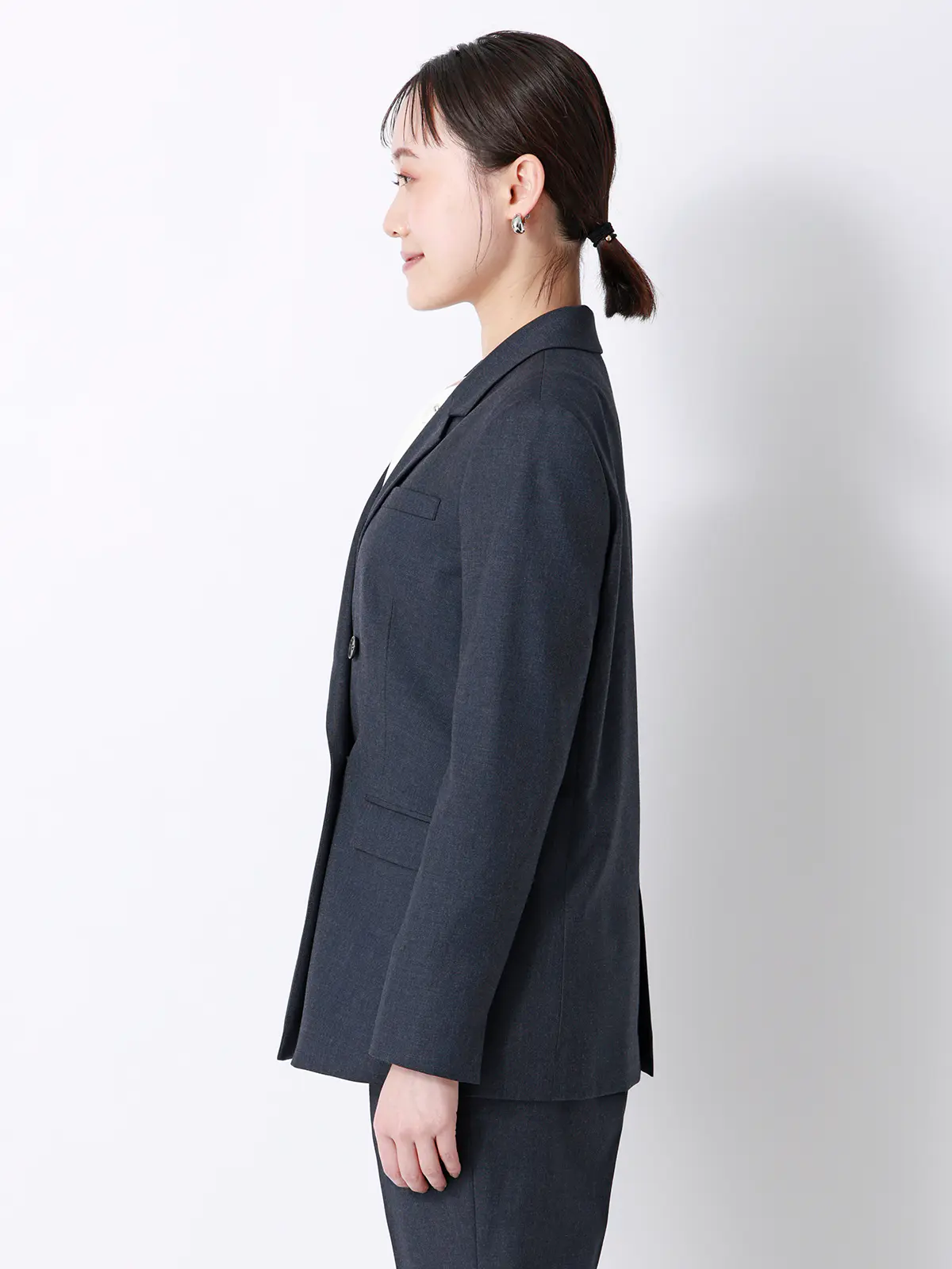 ダブルブレストジャケット／Carreman／ウォッシャブル／接触冷感／デニムライクストレッチ／無地 ネイビー 36(7号）