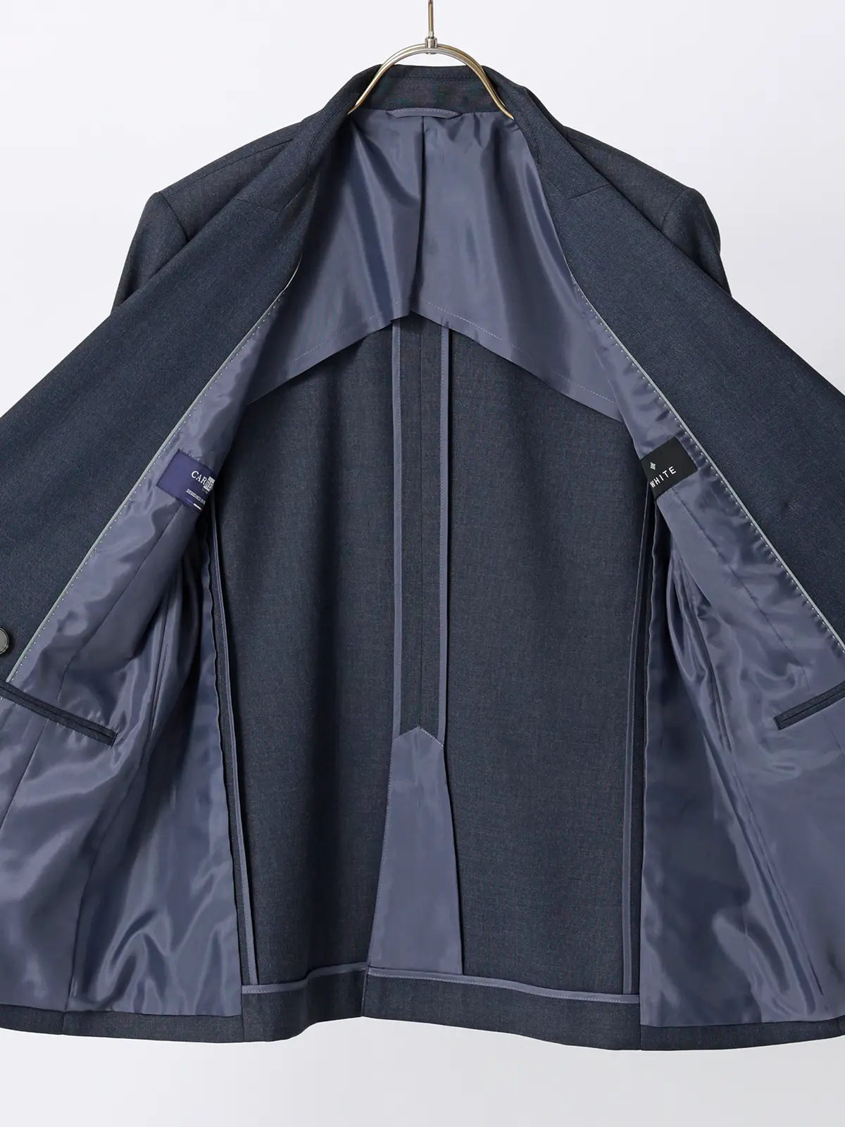ダブルブレストジャケット／Carreman／ウォッシャブル／接触冷感／デニムライクストレッチ／無地 ネイビー 36(7号）