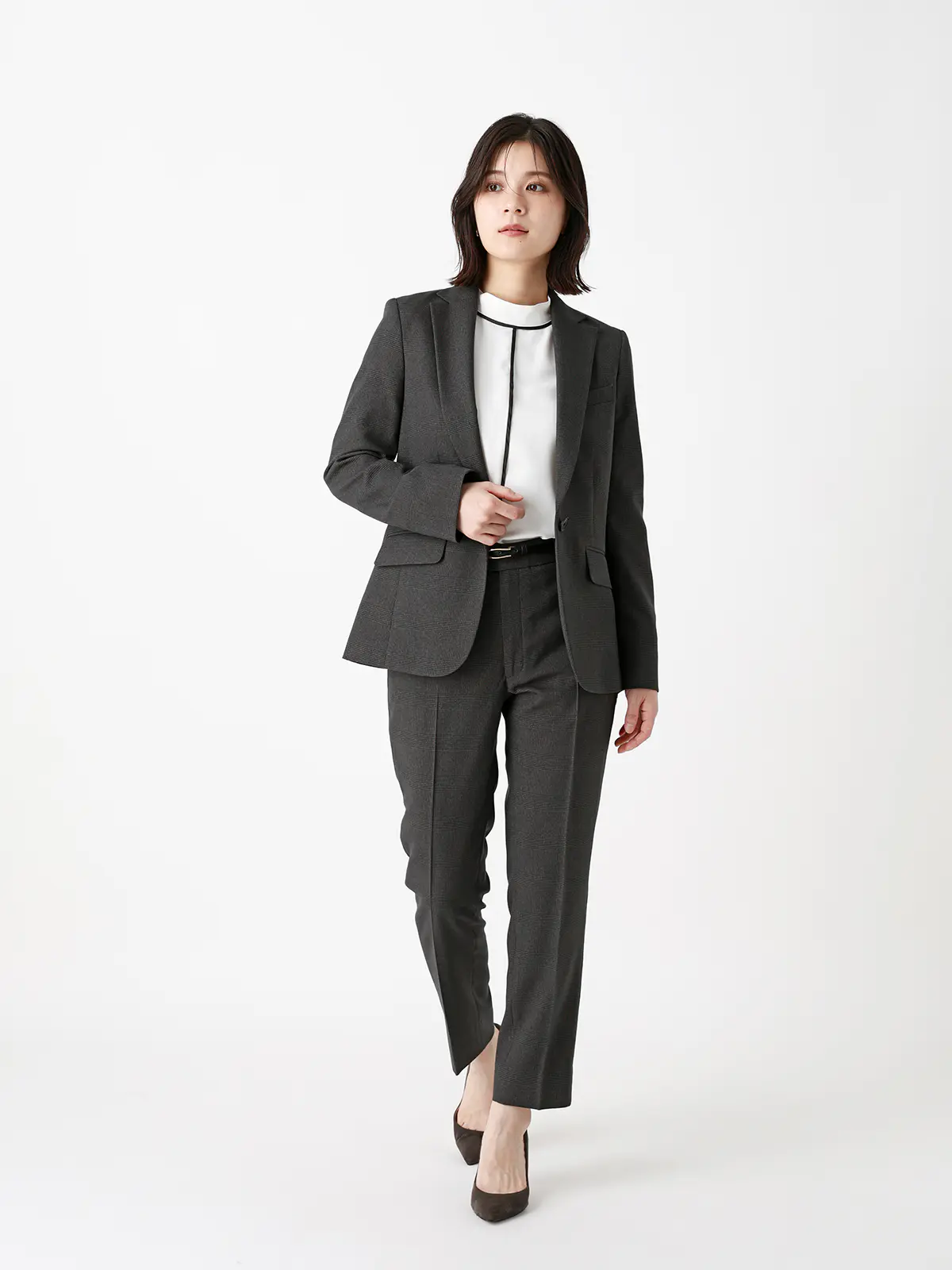 テーラードジャケット/ウォッシャブル/ストレッチ/グレンチェック/Suit Buffet グレー 36(7号)