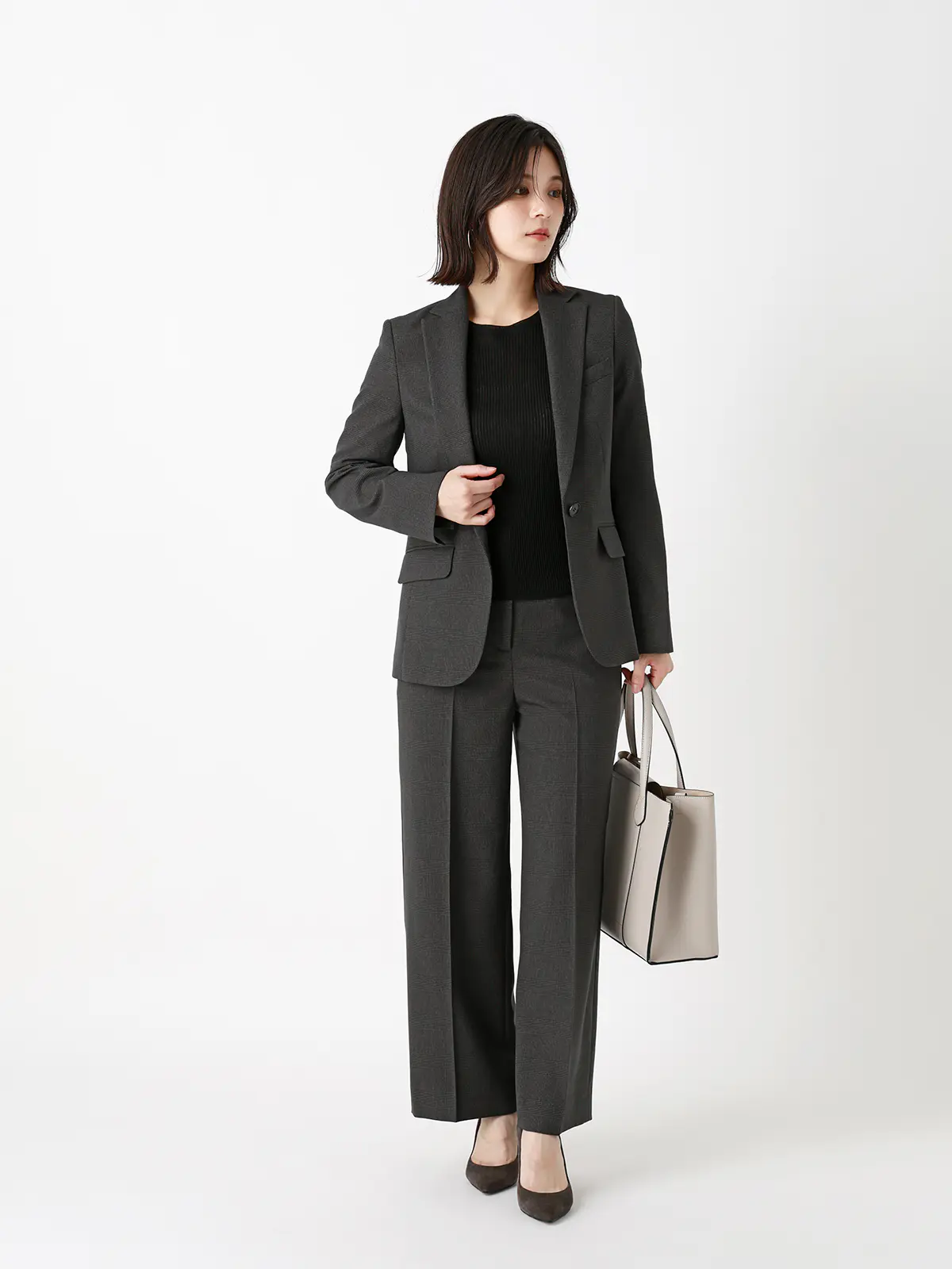 テーラードジャケット/ウォッシャブル/ストレッチ/グレンチェック/Suit Buffet グレー 36(7号)