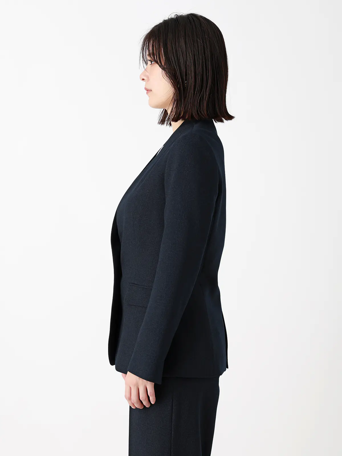 ジャケット/ノーカラー/ウォッシャブル/ストレッチ/グレンチェック/Suit Buffet ネイビー 36(7号)