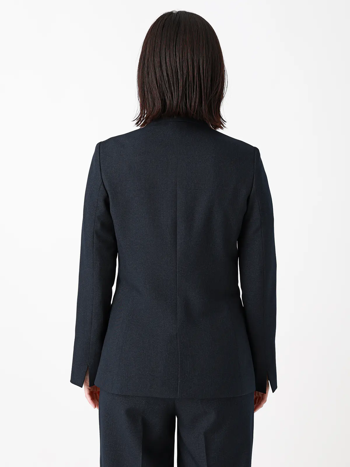 ジャケット/ノーカラー/ウォッシャブル/ストレッチ/グレンチェック/Suit Buffet ネイビー 36(7号)