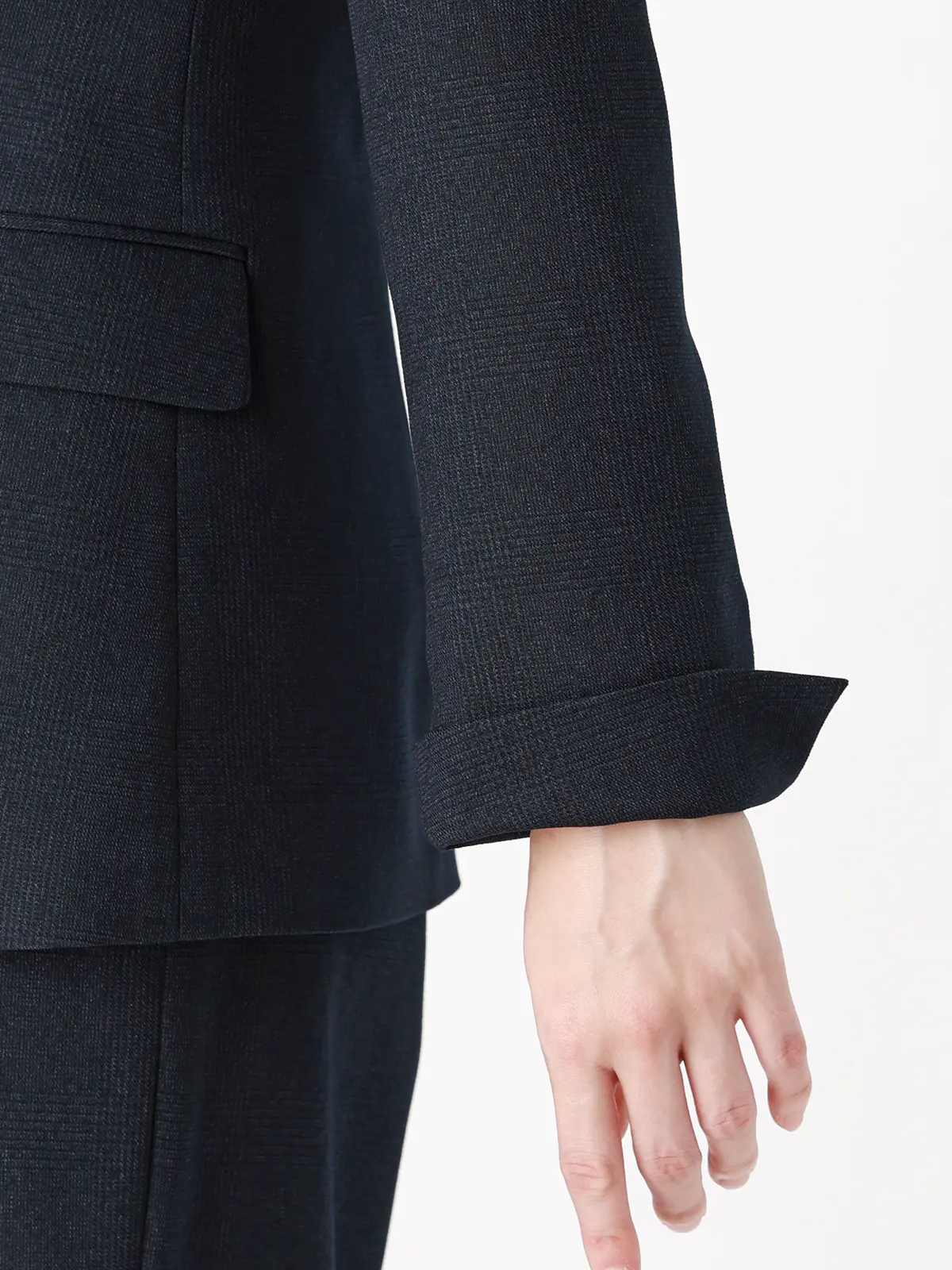 ジャケット/ノーカラー/ウォッシャブル/ストレッチ/グレンチェック/Suit Buffet ネイビー 36(7号)