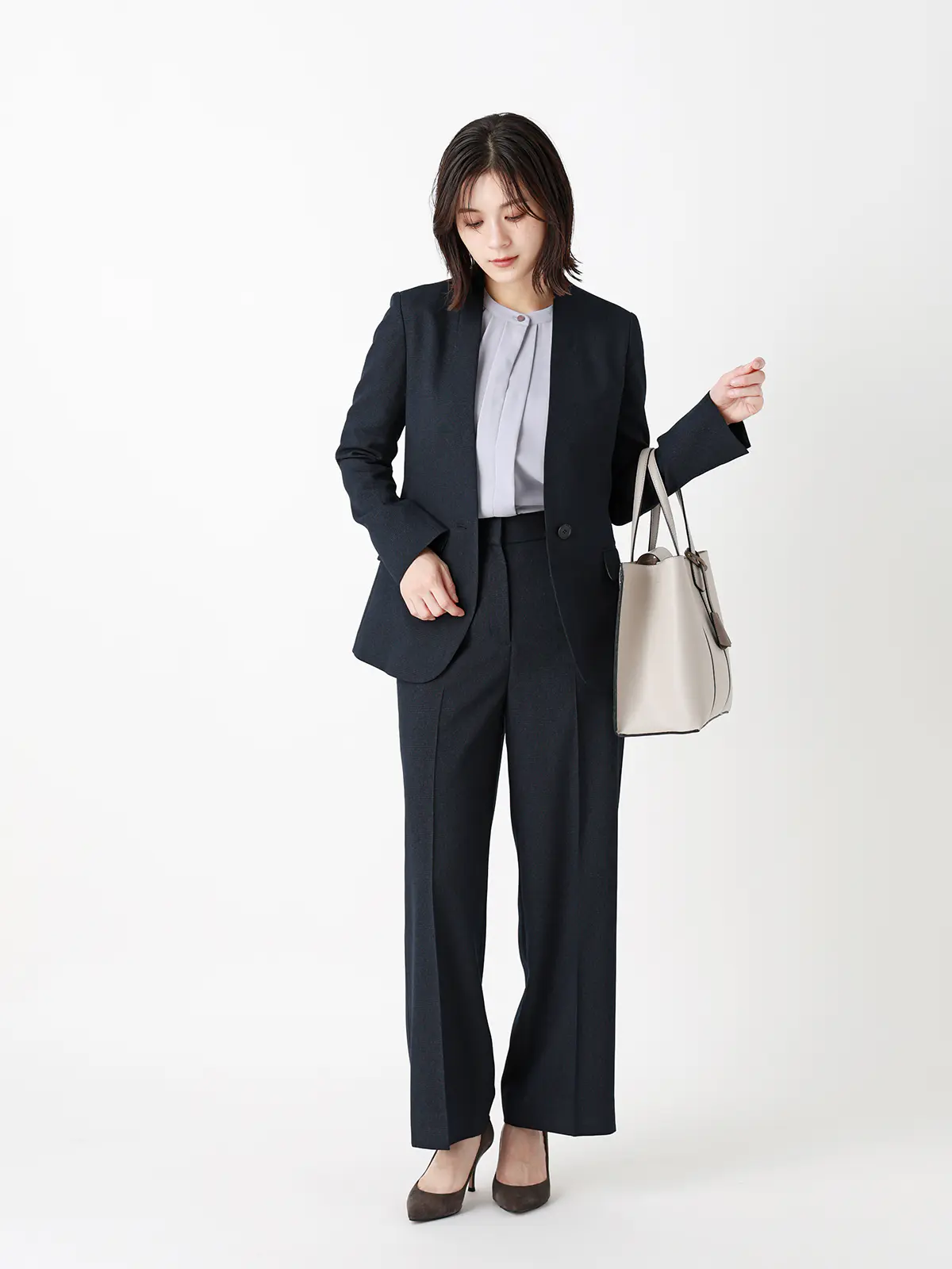 ジャケット/ノーカラー/ウォッシャブル/ストレッチ/グレンチェック/Suit Buffet ネイビー 36(7号)