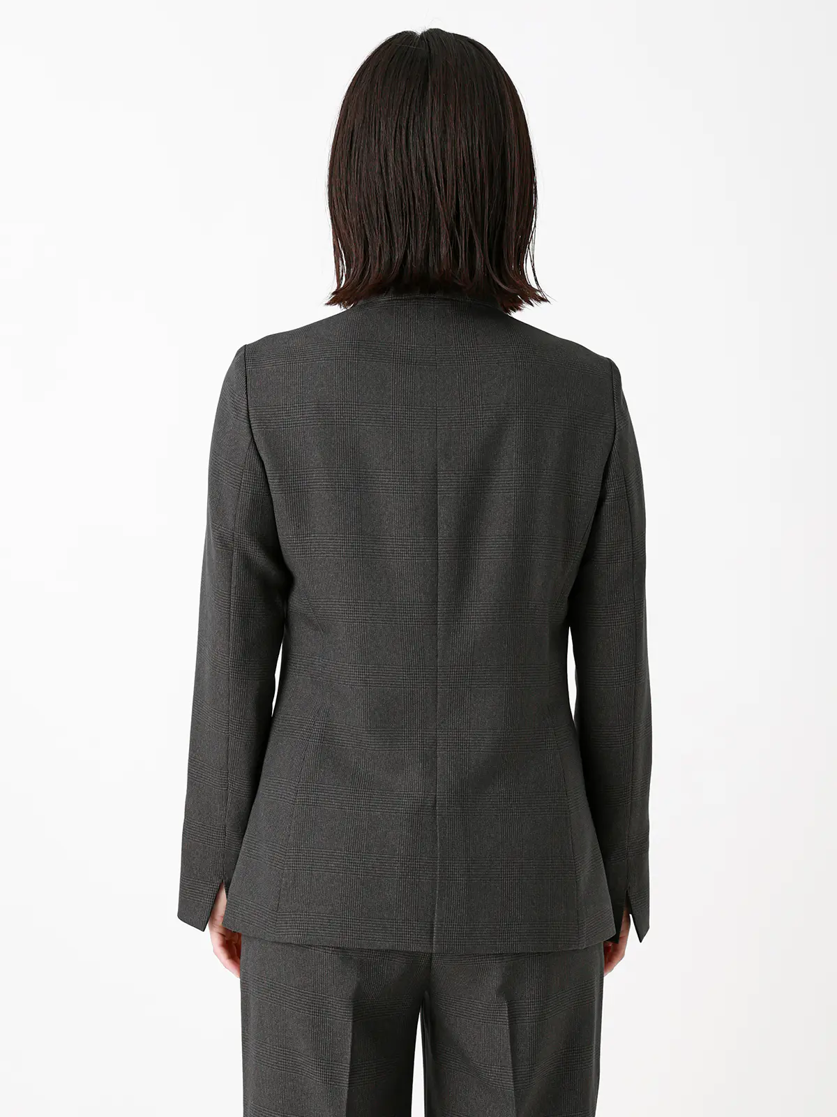 ジャケット/ノーカラー/ウォッシャブル/ストレッチ/グレンチェック/Suit Buffet グレー 36(7号)