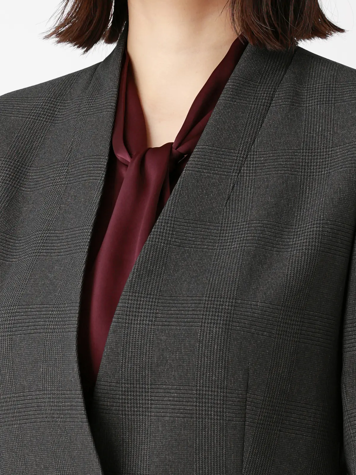 ジャケット/ノーカラー/ウォッシャブル/ストレッチ/グレンチェック/Suit Buffet グレー 36(7号)
