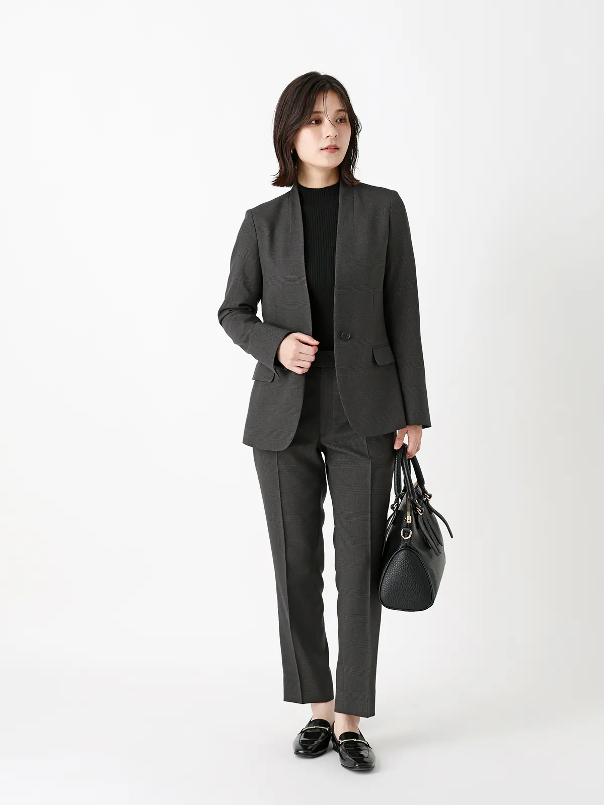 ジャケット/ノーカラー/ウォッシャブル/ストレッチ/グレンチェック/Suit Buffet グレー 36(7号)
