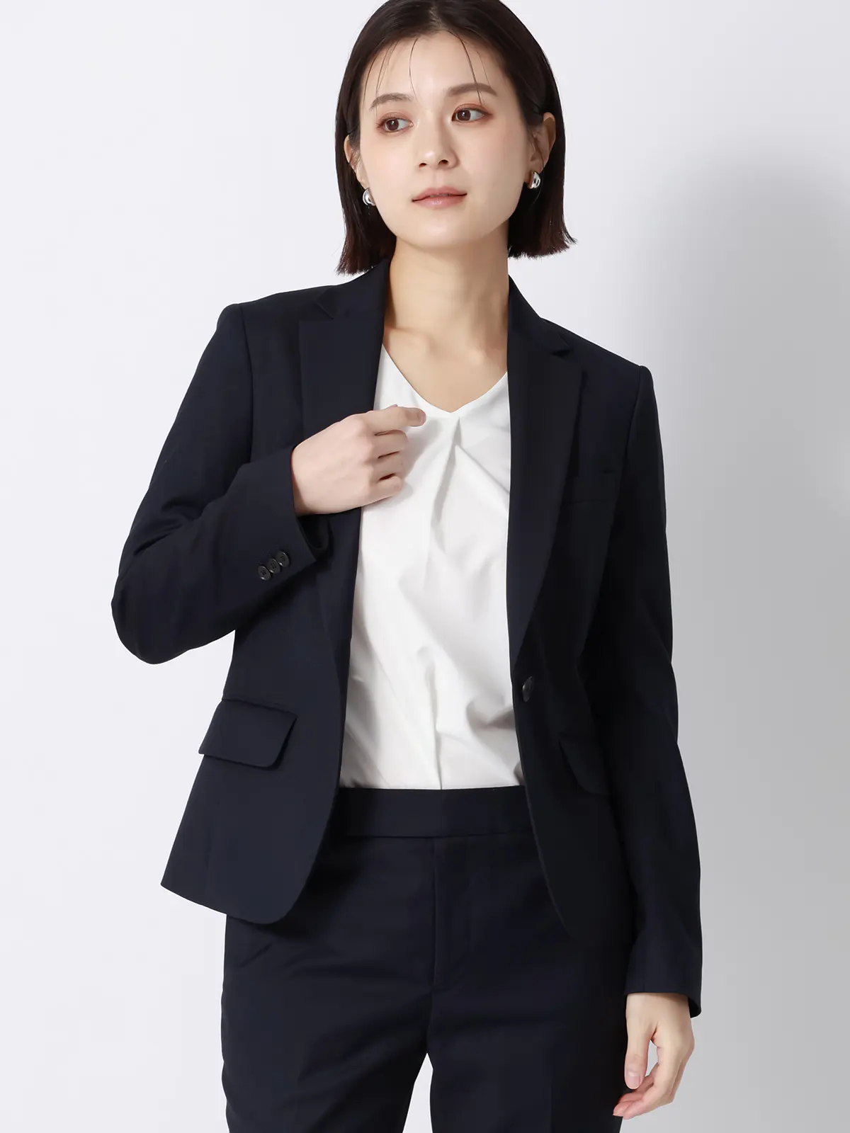 ジャケット／ウォッシャブル／ストレッチ／ウールライクTRツイル／無地 ネイビー 36(7号）