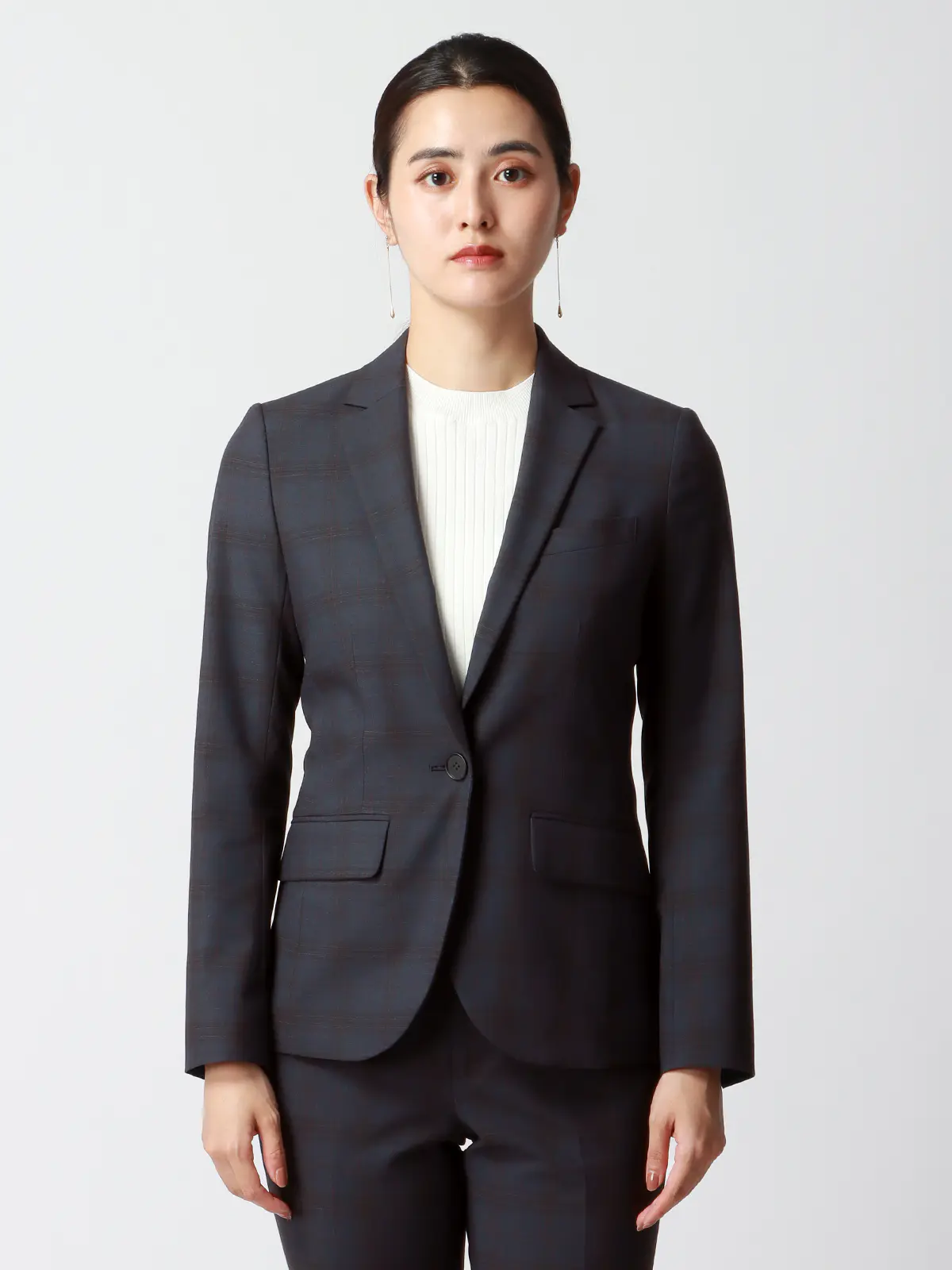 WEB限定／ジャケット／Carreman／ウォッシャブル／ストレッチ／グレンチェック ネイビー系 34(5号）
