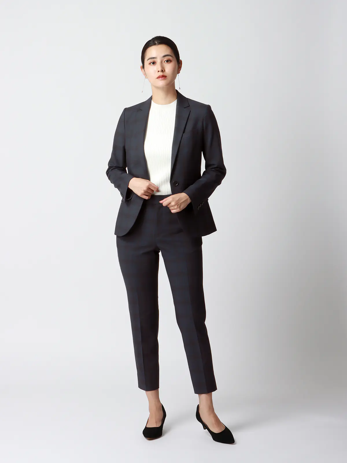 WEB限定／ジャケット／Carreman／ウォッシャブル／ストレッチ／グレンチェック ネイビー系 34(5号）