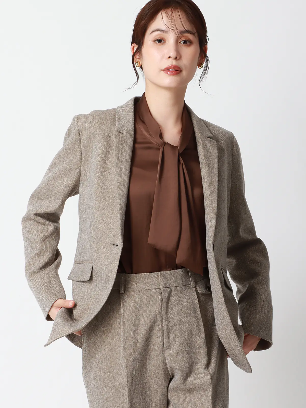 CHANTOWA/ツイードライクジャケット/ウォッシャブル/織柄 ベージュ 36(7号)