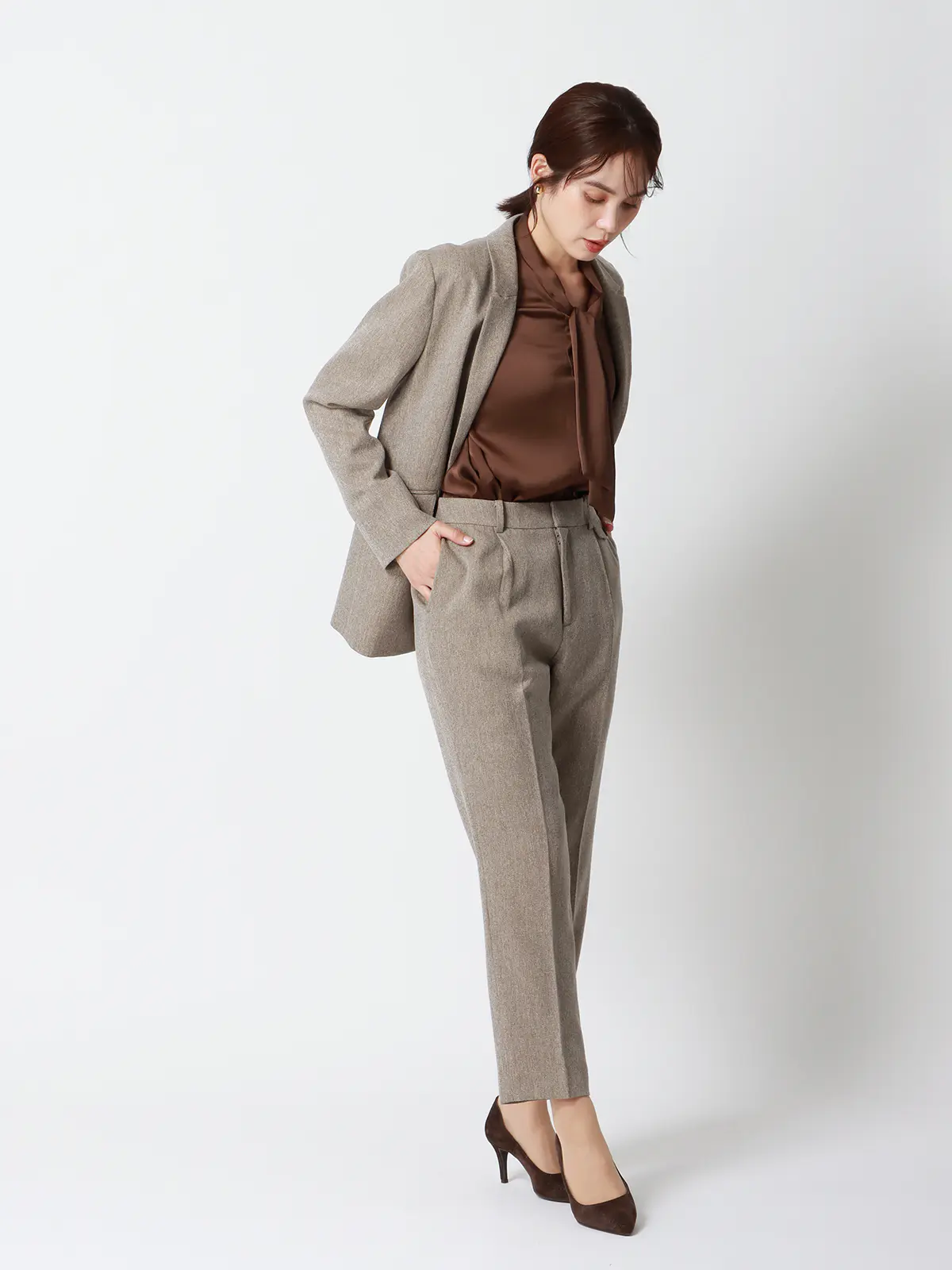 CHANTOWA/ツイードライクジャケット/ウォッシャブル/織柄 ベージュ 36(7号)