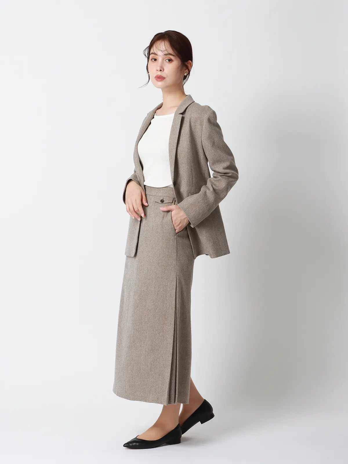 CHANTOWA/ツイードライクジャケット/ウォッシャブル/織柄 ベージュ 36(7号)