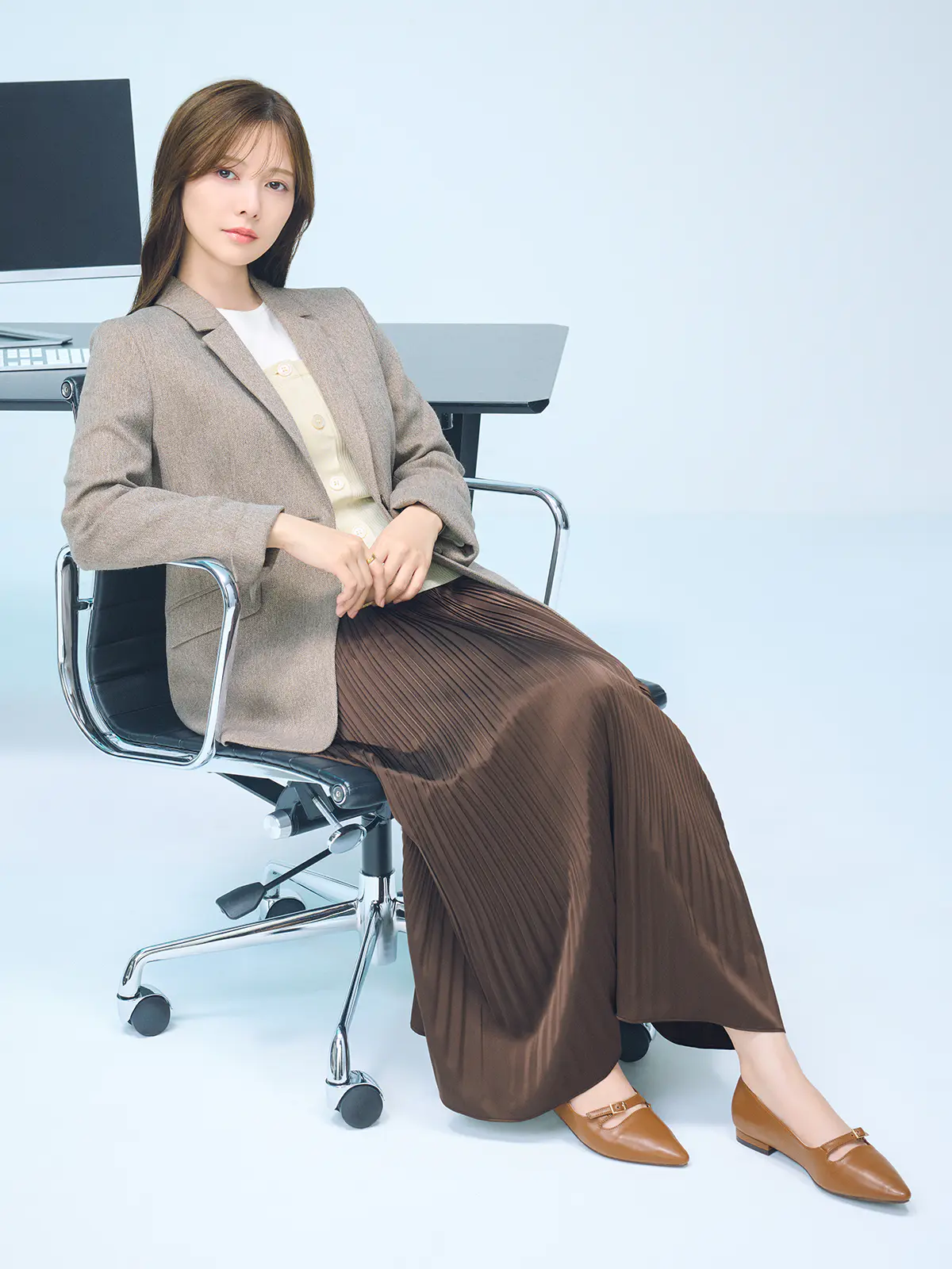 CHANTOWA／ツイードライクジャケット／ウォッシャブル／織柄 ベージュ 42(13号）